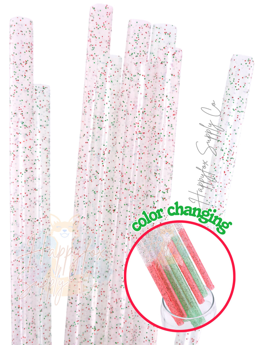 10 Pink Candy Hearts Straws + Color Change Option