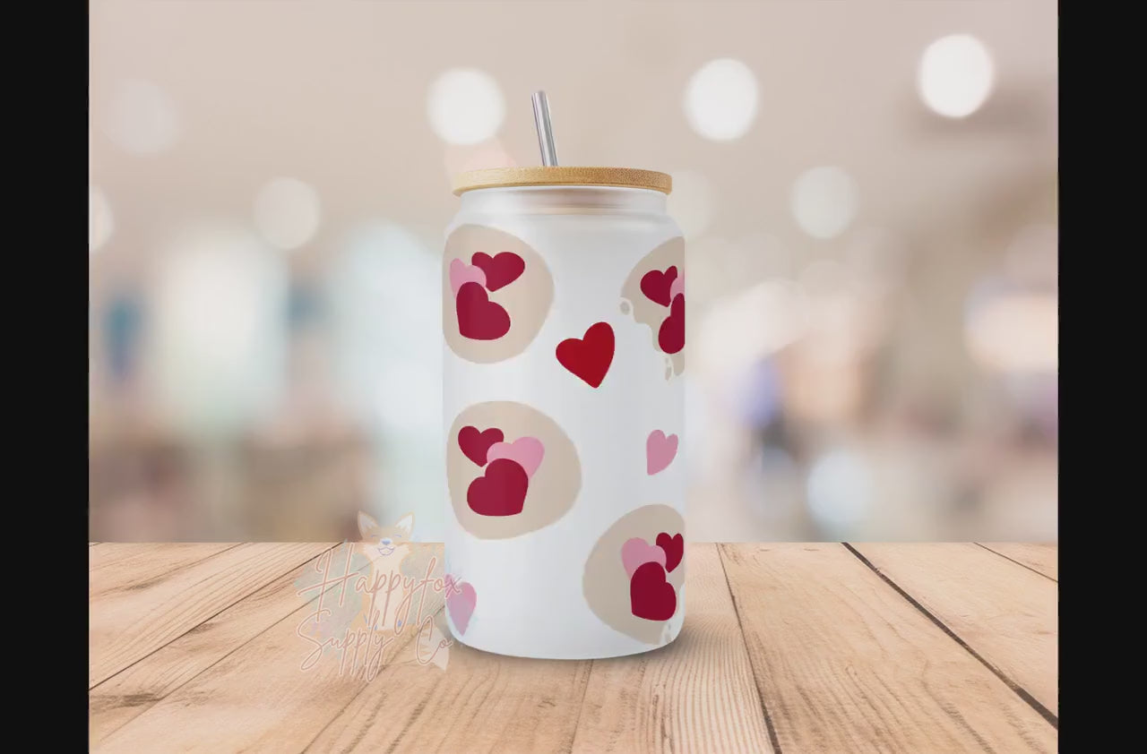 Digital Download 16oz Glass Can Wrap 300 DPI .PNG Valentine Cookies UVDTF Sublimation Printed Vinyl Transparent 16oz Wrap Heart Cookies