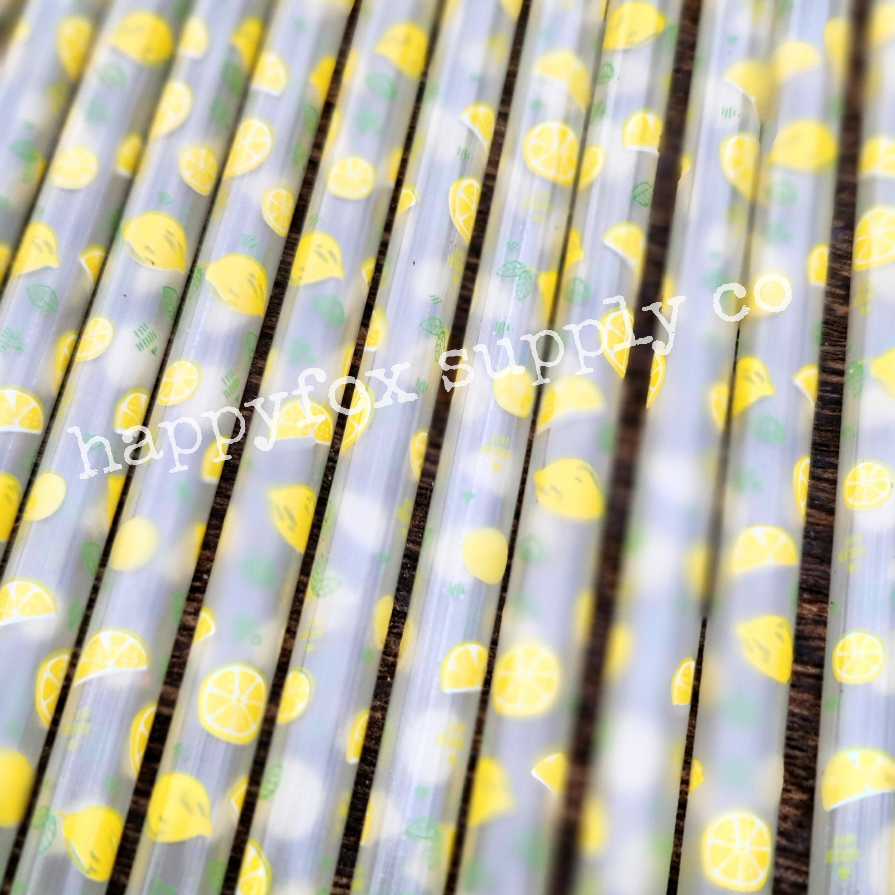 11" Reusable Plastic Lemon Print Straws - Happyfox Supply Co