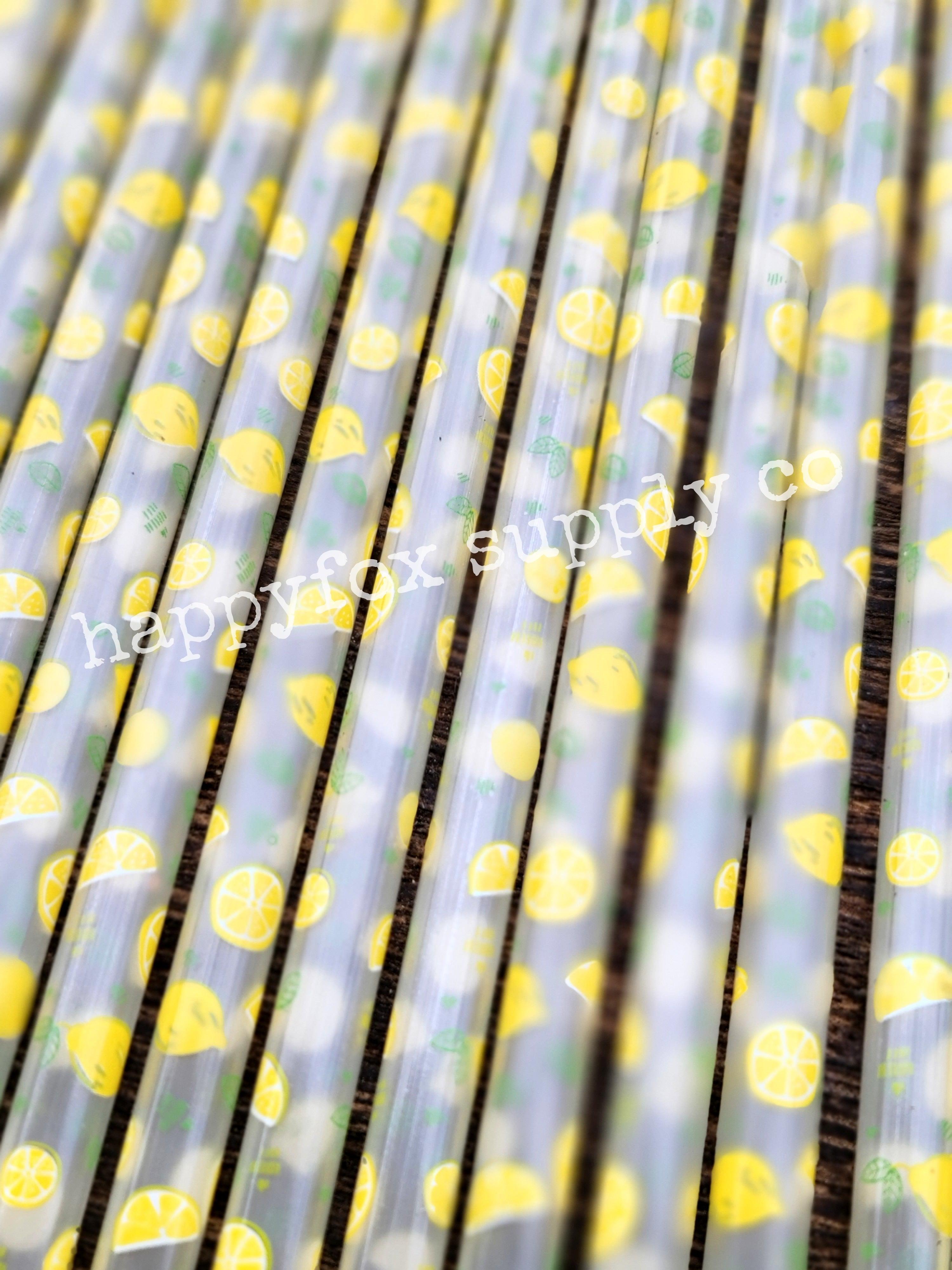 11" Reusable Plastic Lemon Print Straws - Happyfox Supply Co