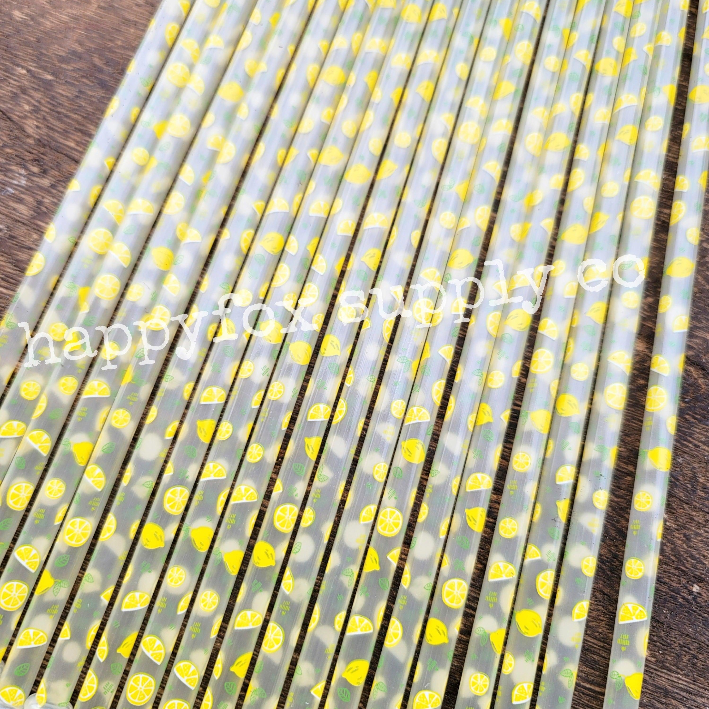 11" Reusable Plastic Lemon Print Straws - Happyfox Supply Co
