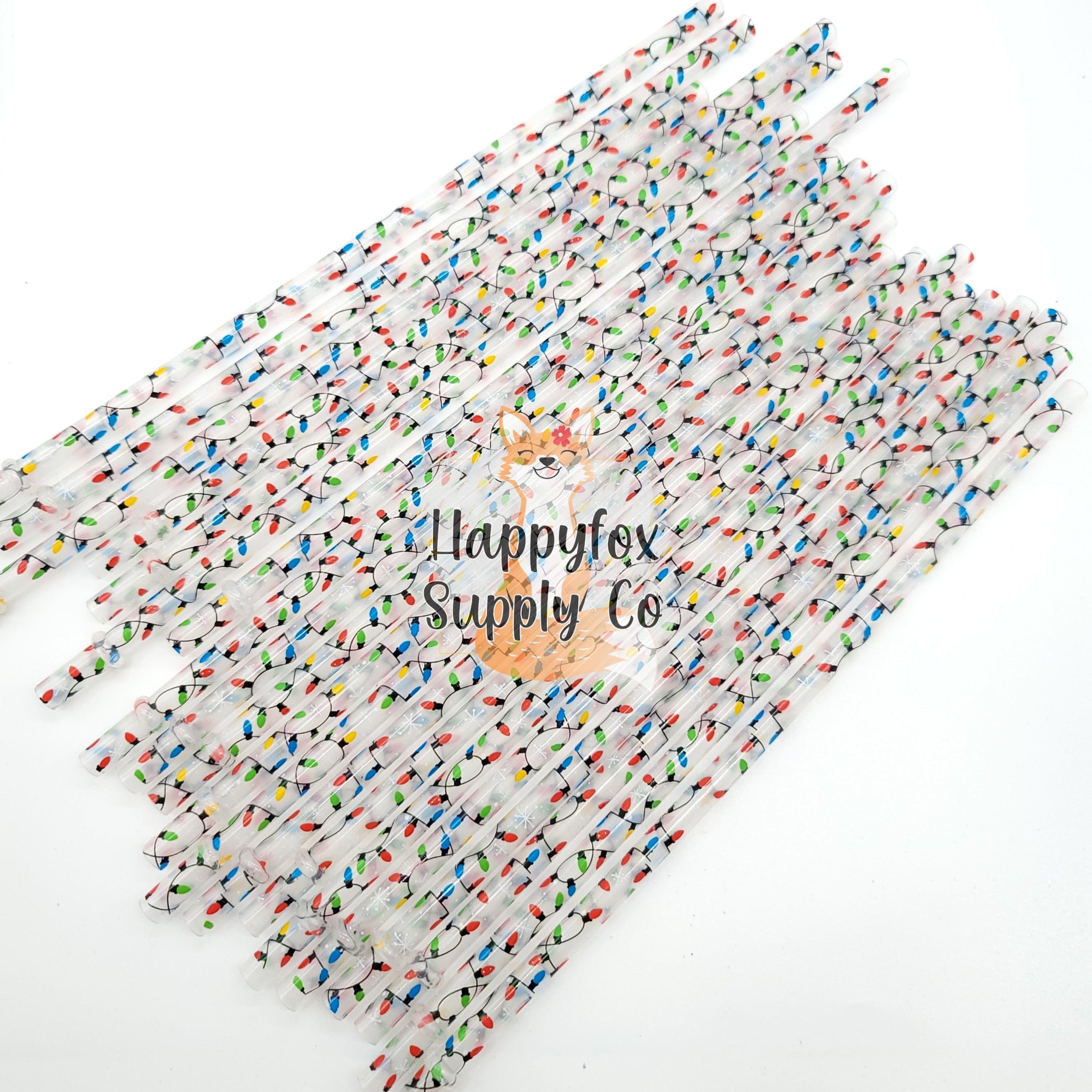 10" Reusable Plastic Holiday Lights Print Straws - Happyfox Supply Co