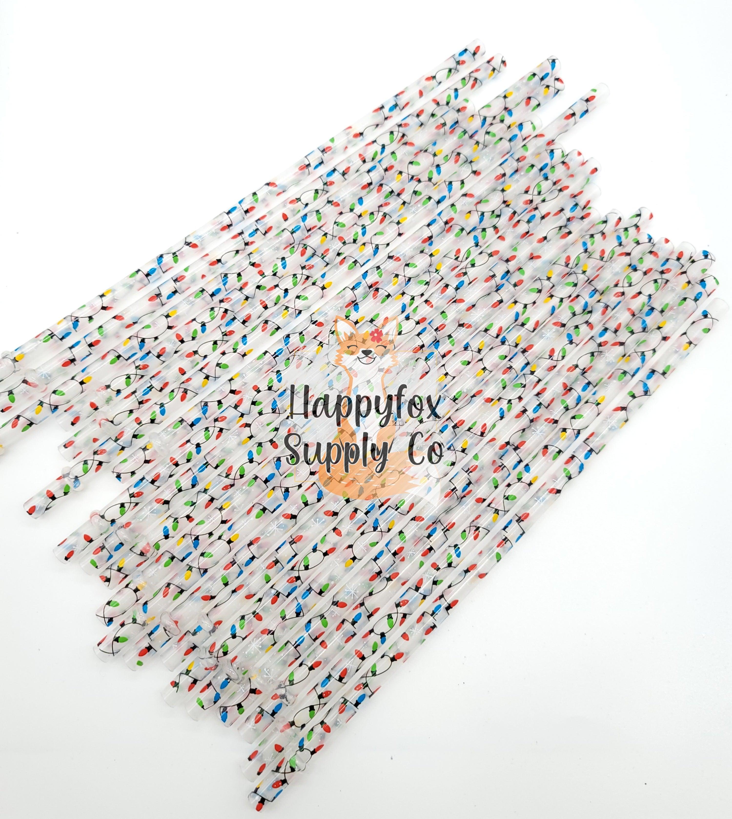 10" Reusable Plastic Holiday Lights Print Straws - Happyfox Supply Co
