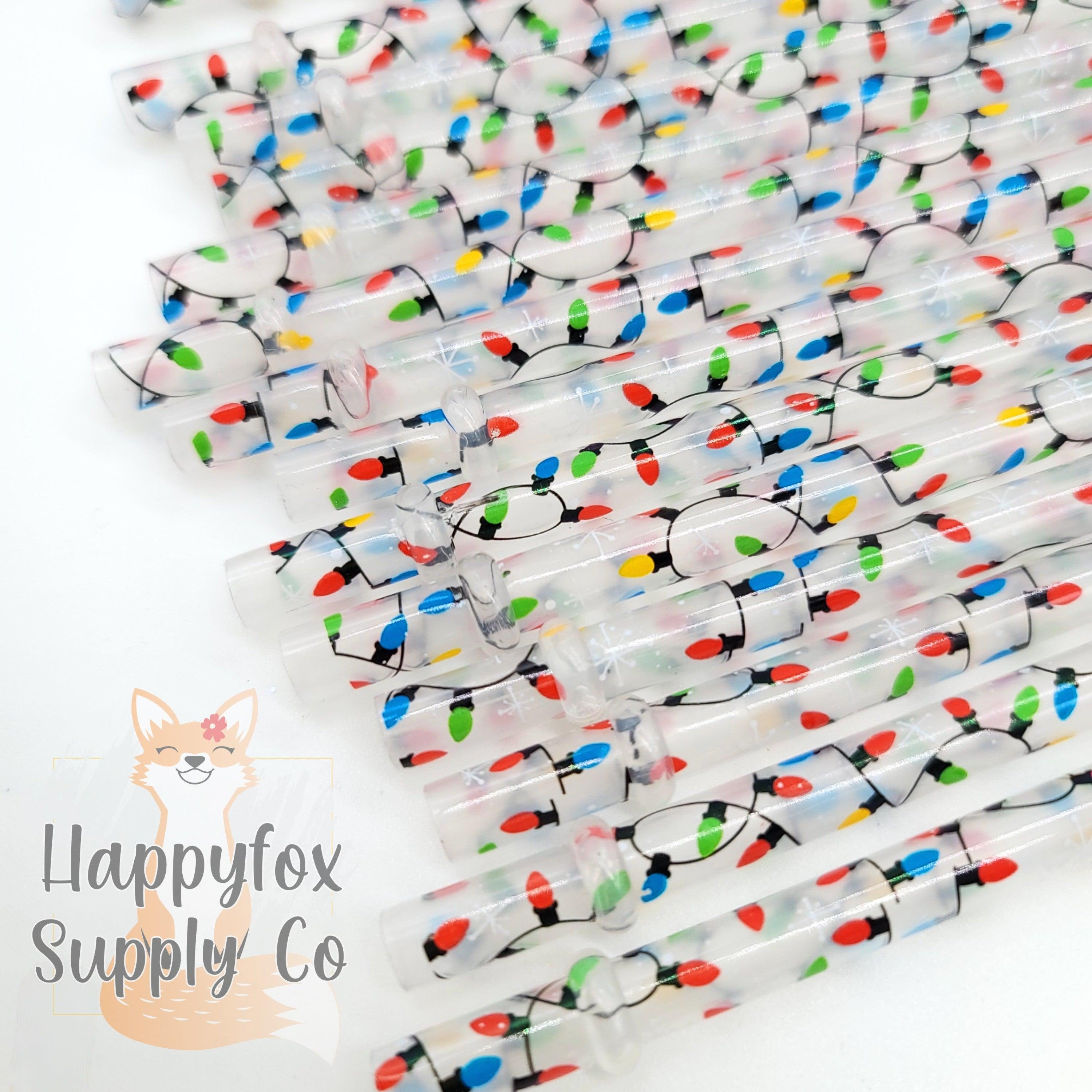 10" Reusable Plastic Holiday Lights Print Straws - Happyfox Supply Co