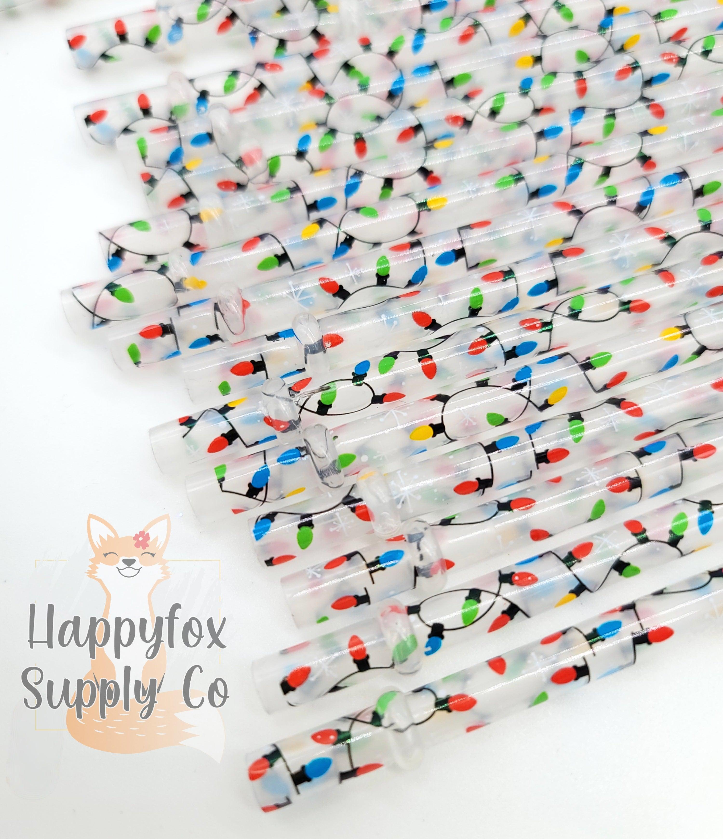 10" Reusable Plastic Holiday Lights Print Straws - Happyfox Supply Co