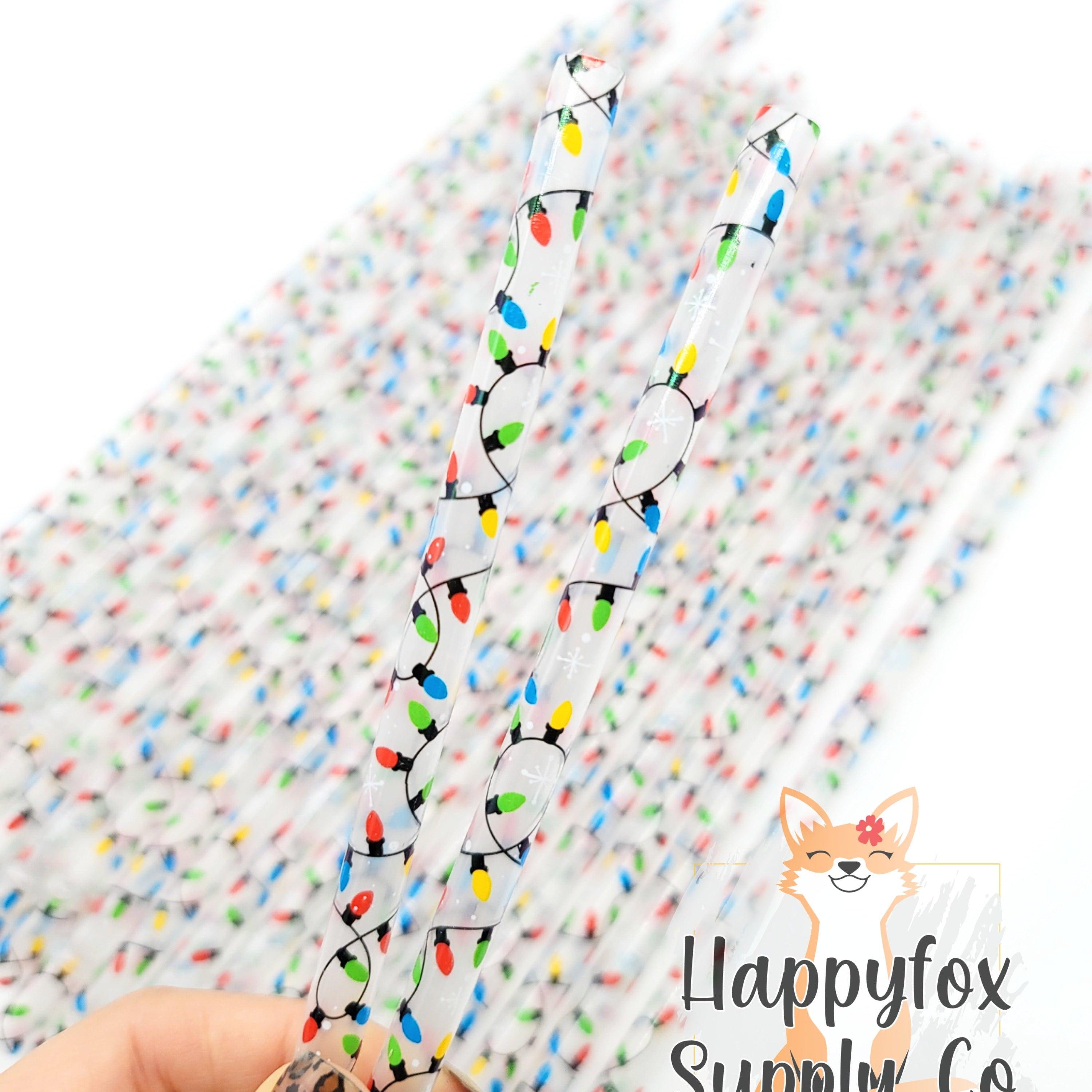 10" Reusable Plastic Holiday Lights Print Straws - Happyfox Supply Co