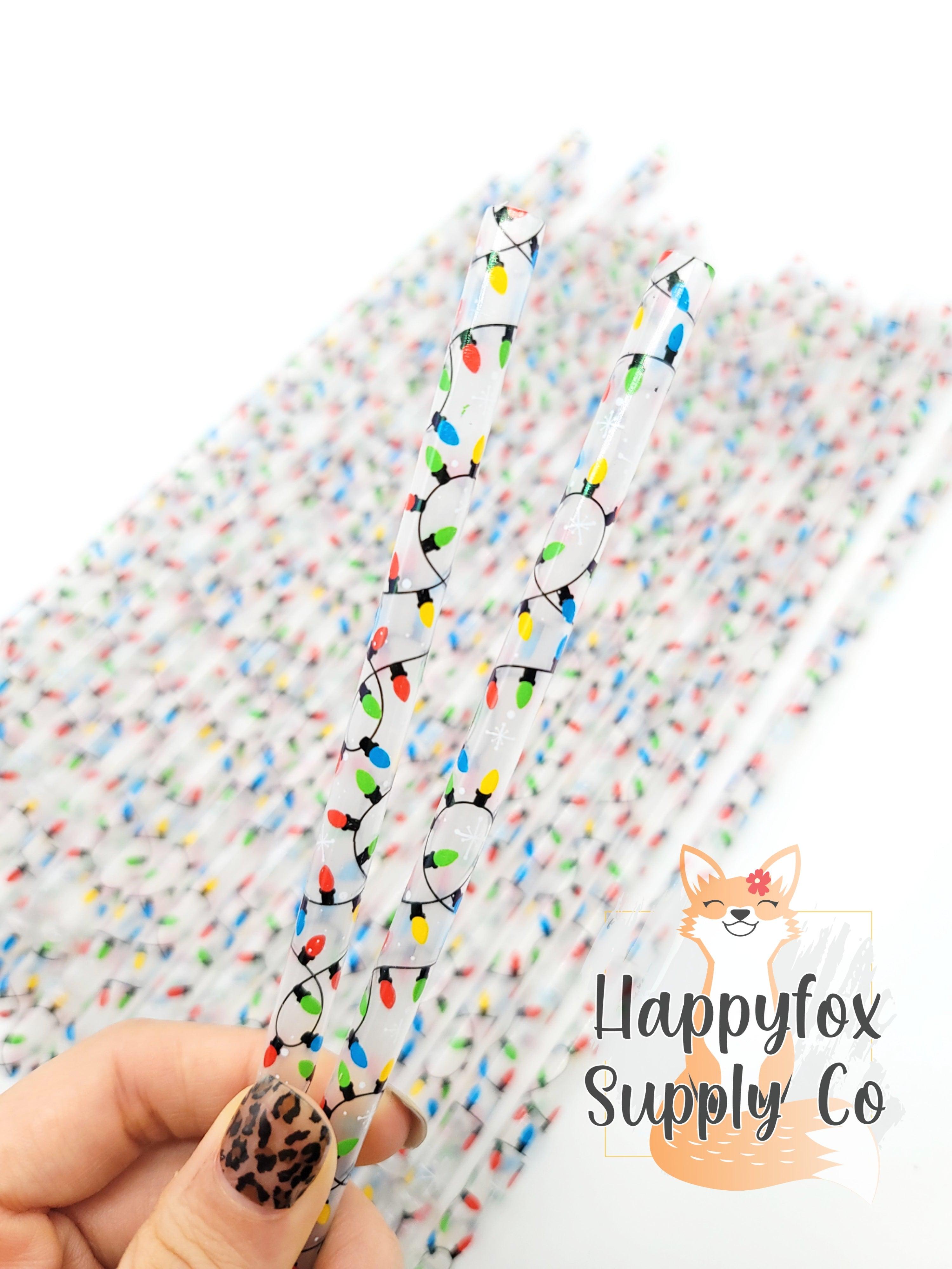 10" Reusable Plastic Holiday Lights Print Straws - Happyfox Supply Co