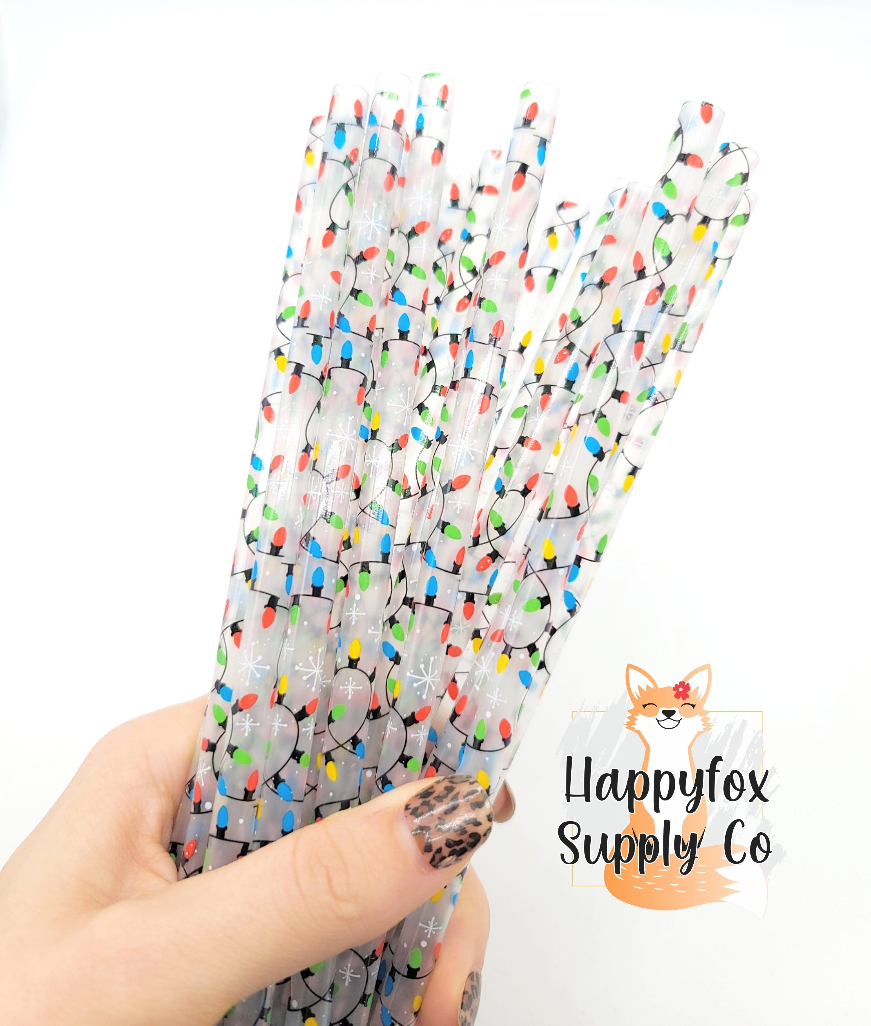 10" Reusable Plastic Holiday Lights Print Straws - Happyfox Supply Co
