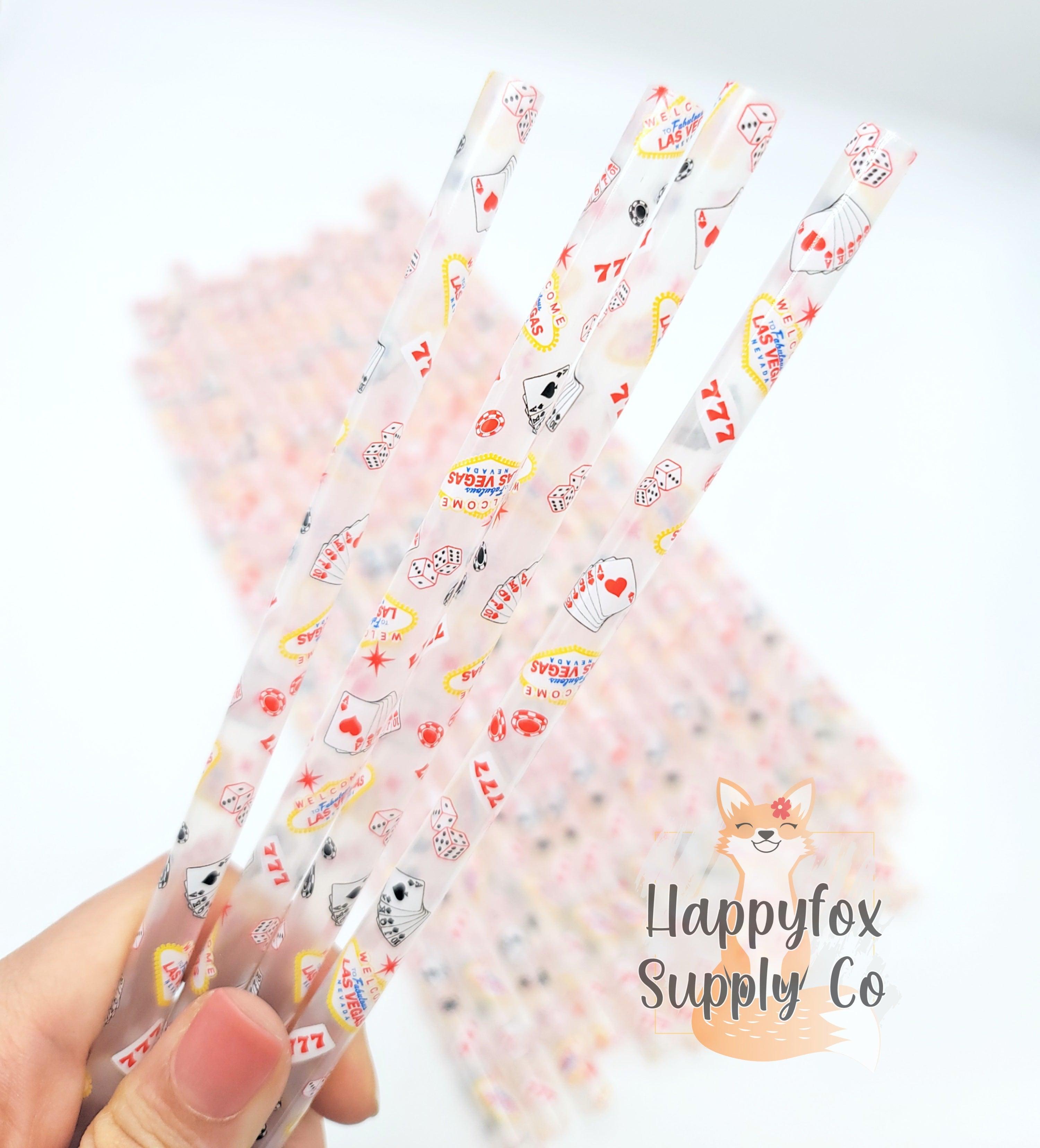 10" Reusable Plastic Las Vegas Print Straws - Happyfox Supply Co