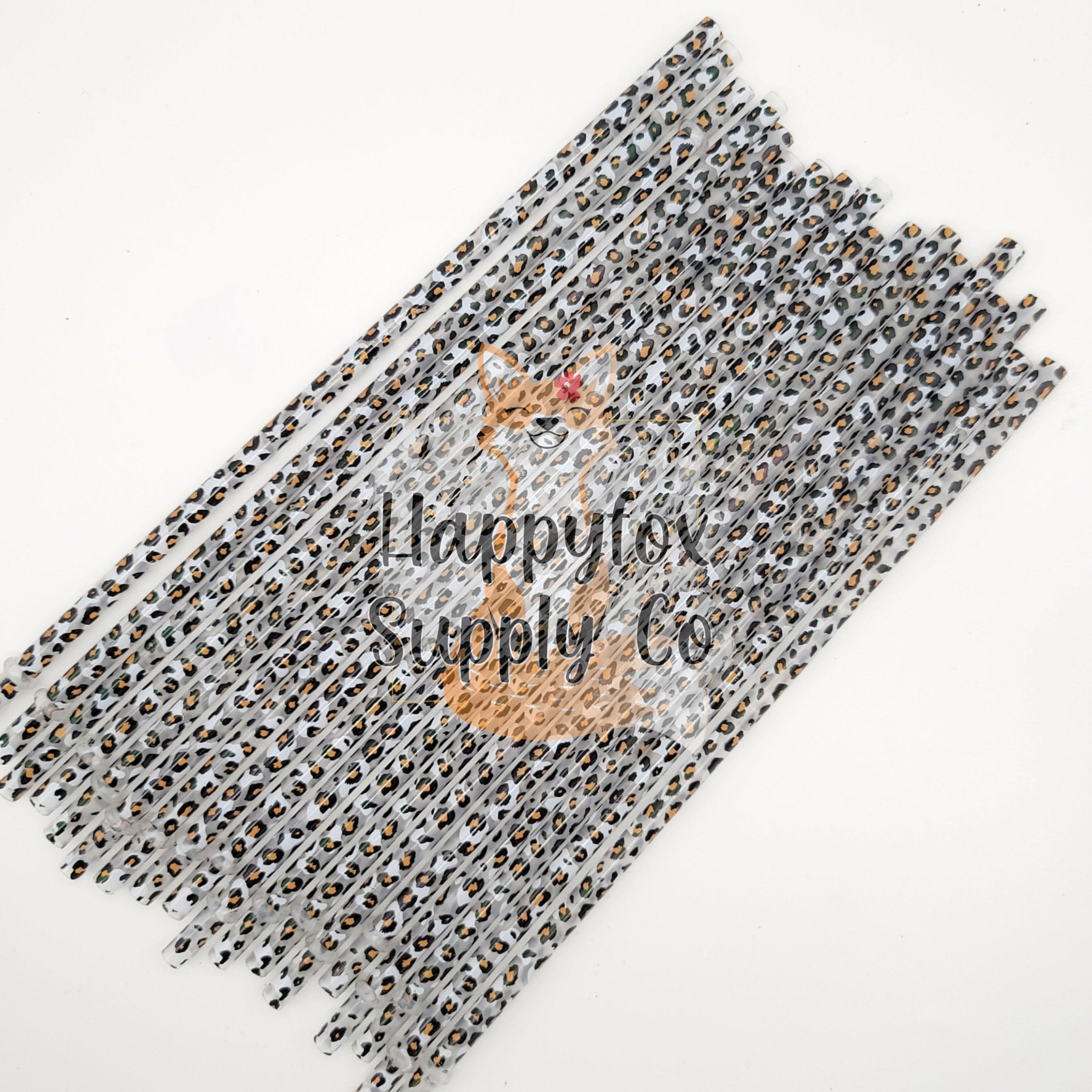 11" Reusable Plastic White Leopard Straws - Happyfox Supply Co