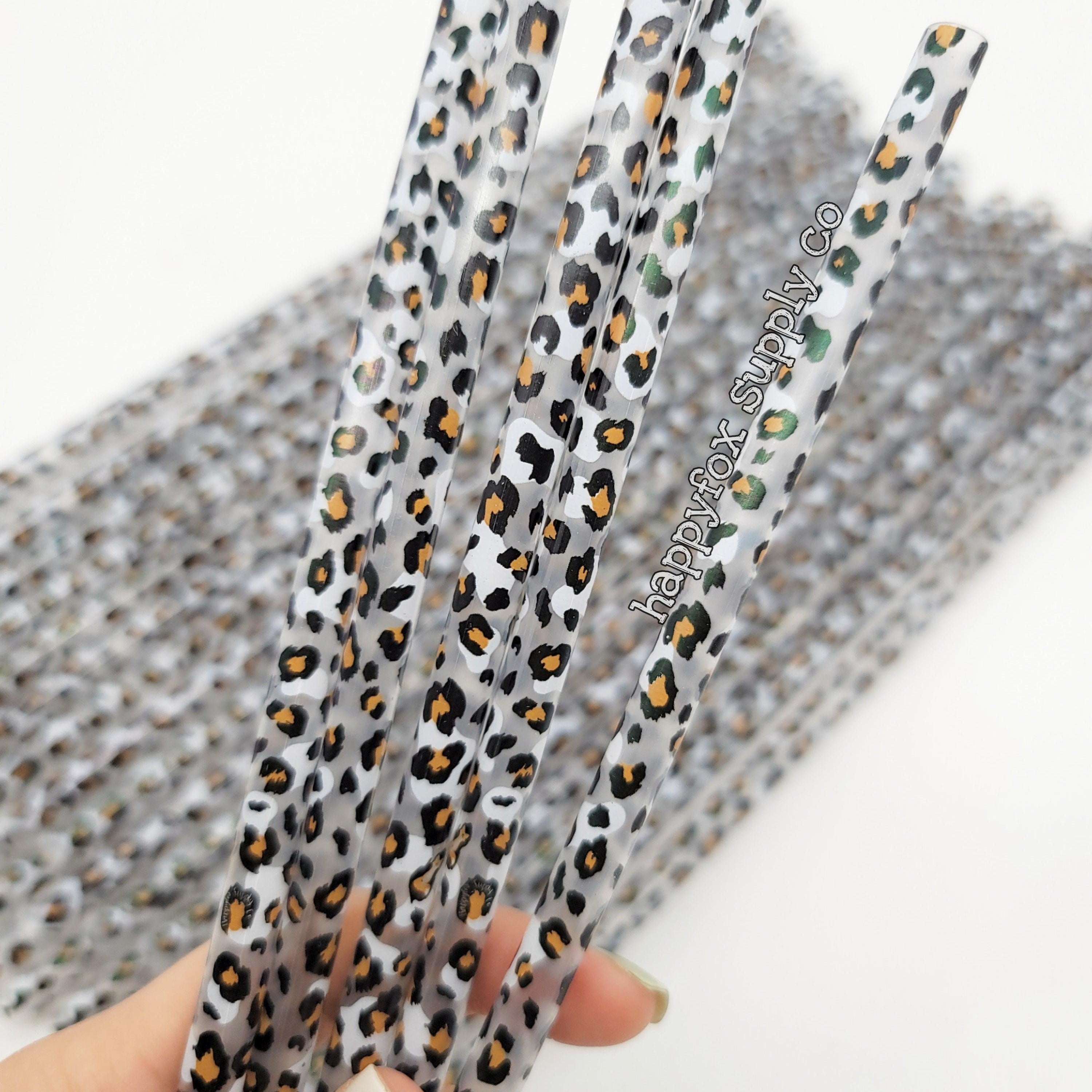 11" Reusable Plastic White Leopard Straws - Happyfox Supply Co