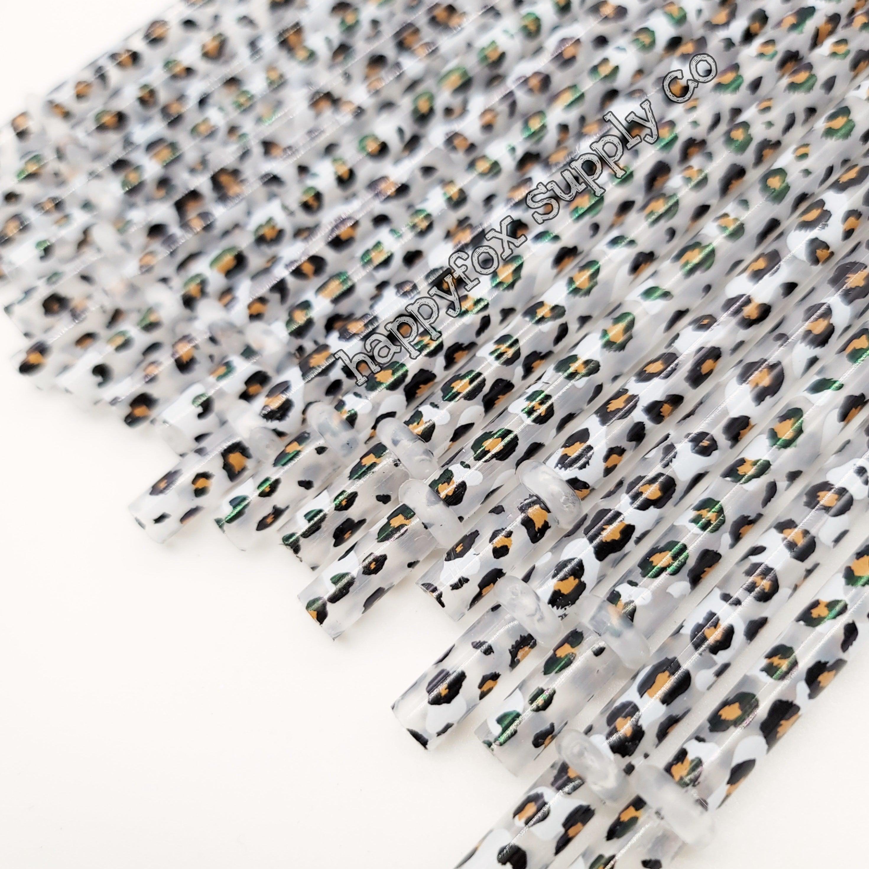 11" Reusable Plastic White Leopard Straws - Happyfox Supply Co