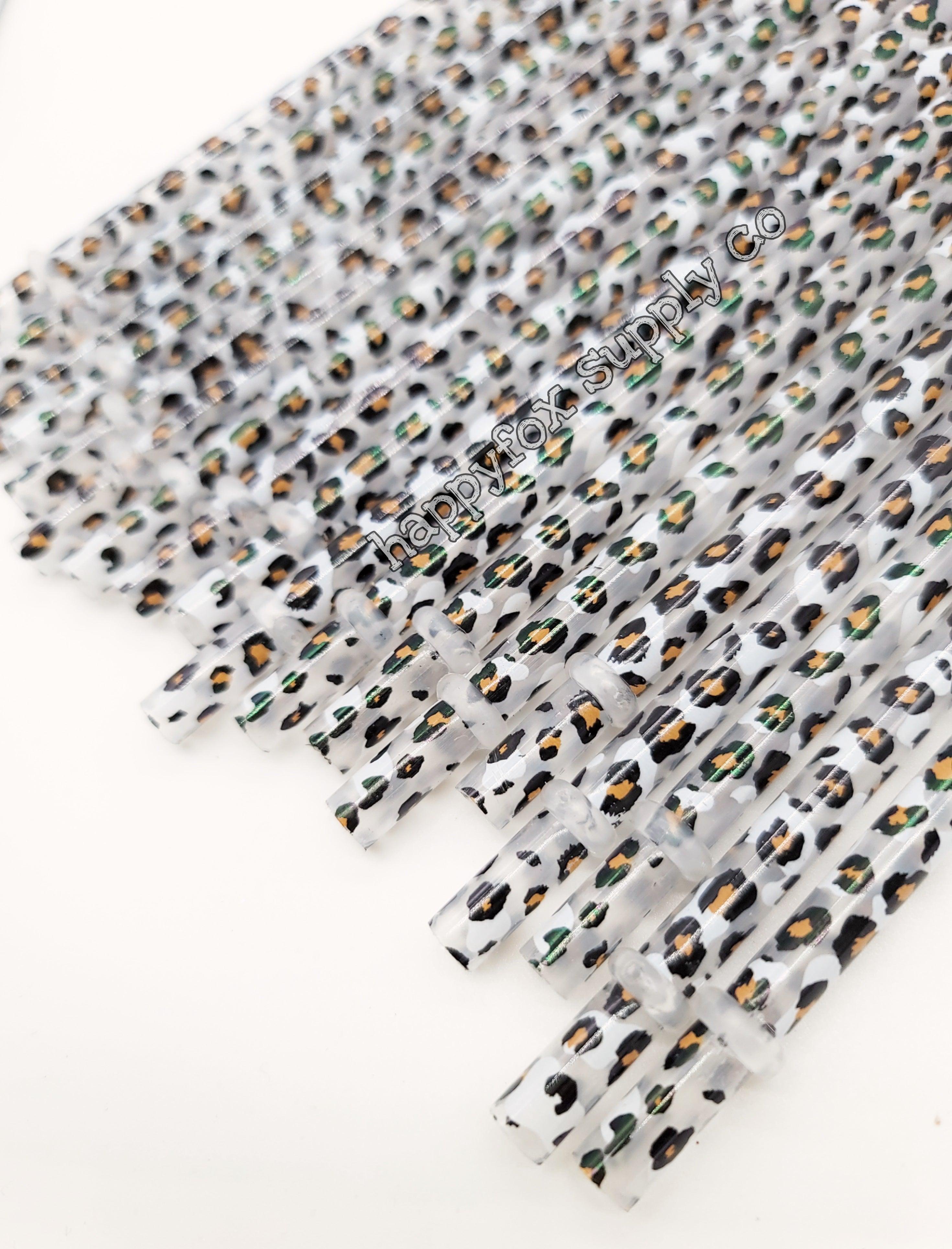 11" Reusable Plastic White Leopard Straws - Happyfox Supply Co