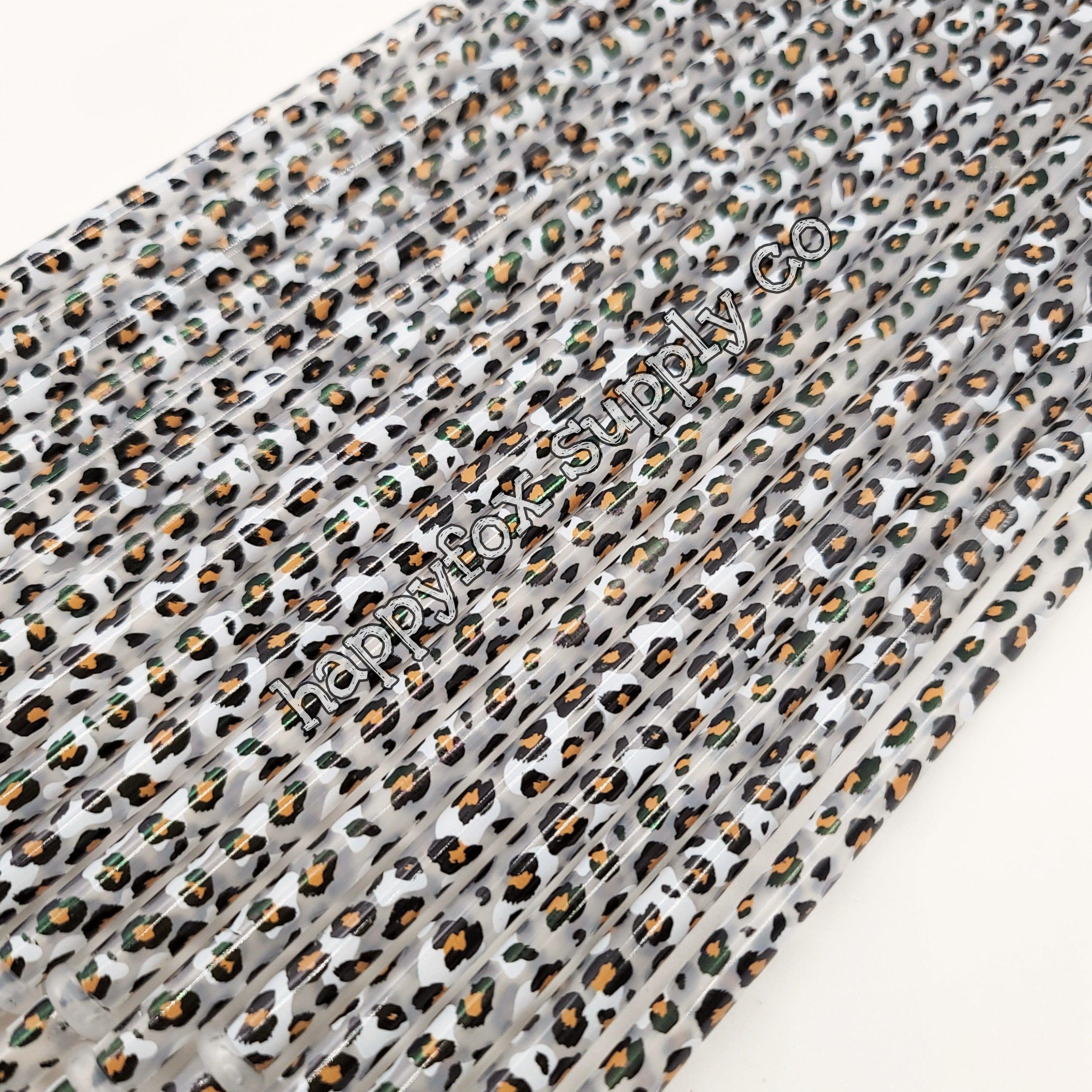 11" Reusable Plastic White Leopard Straws - Happyfox Supply Co