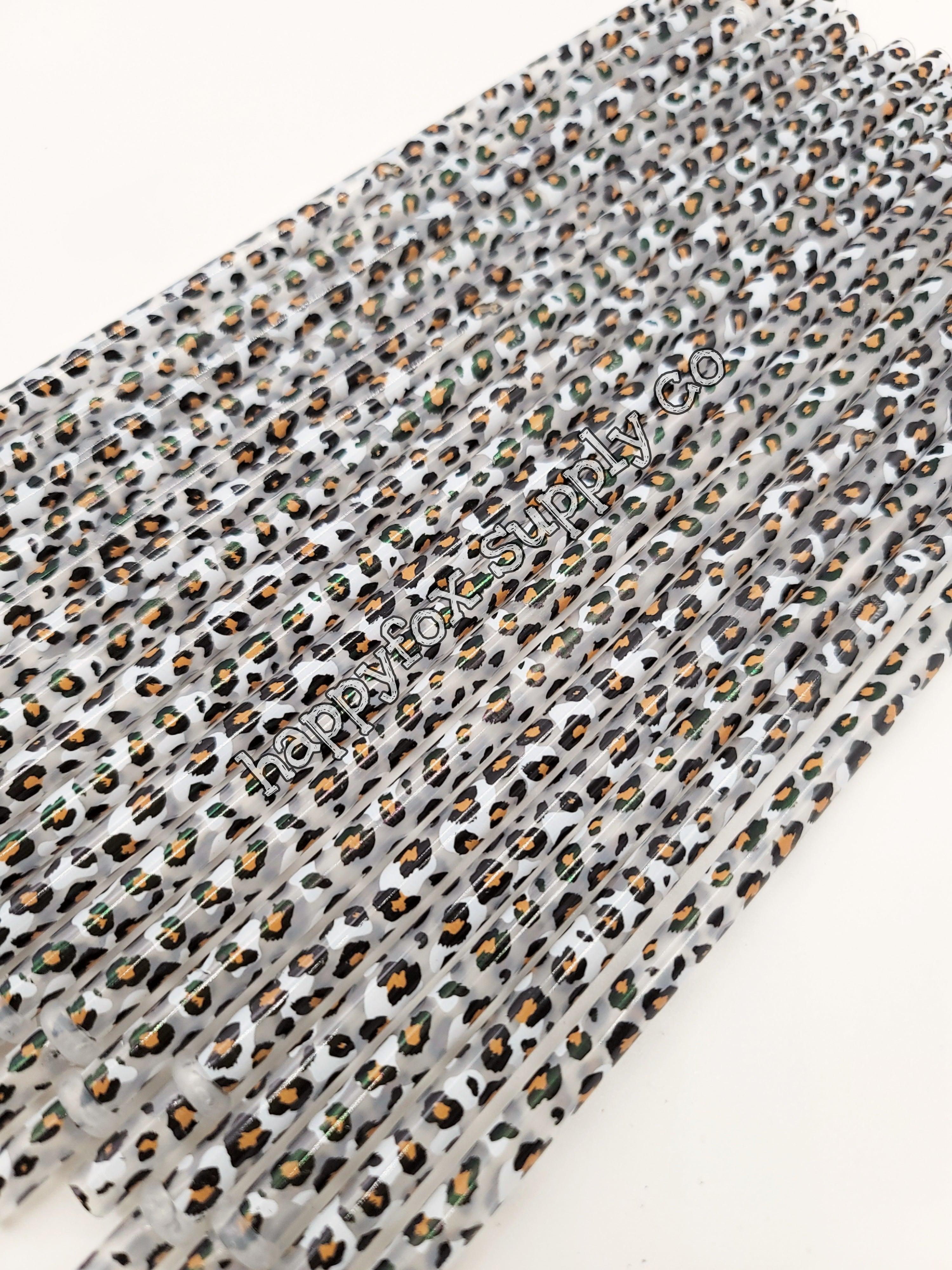 11" Reusable Plastic White Leopard Straws - Happyfox Supply Co