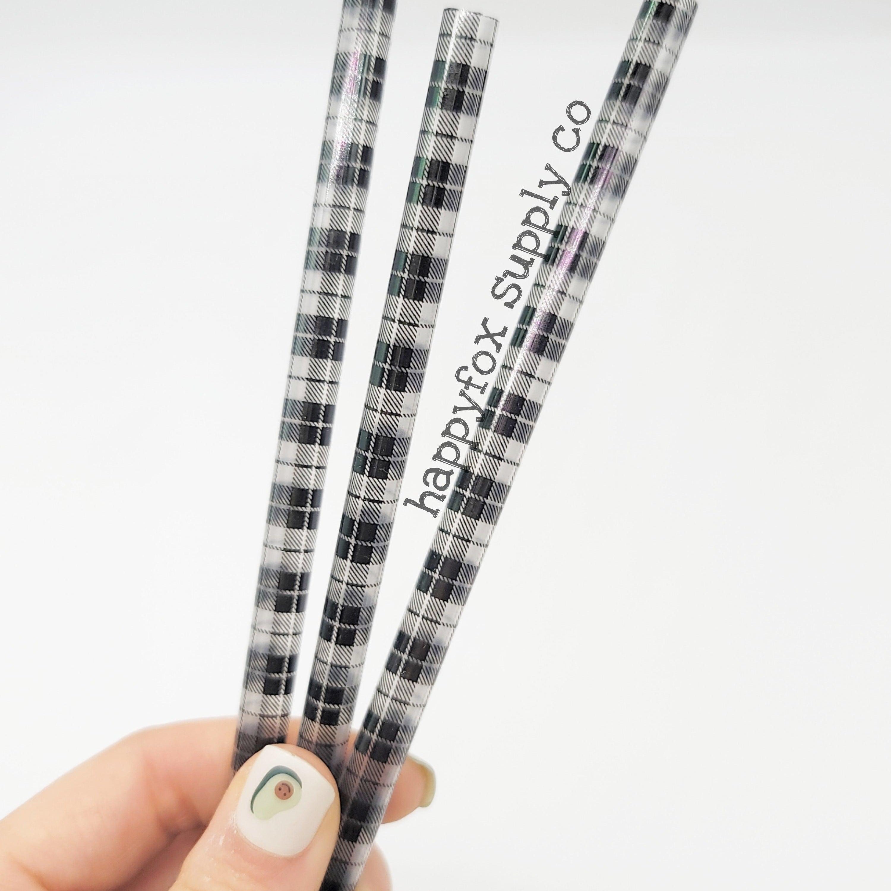 10" Reusable Plastic Clear Buffalo Plaid Straws - Happyfox Supply Co