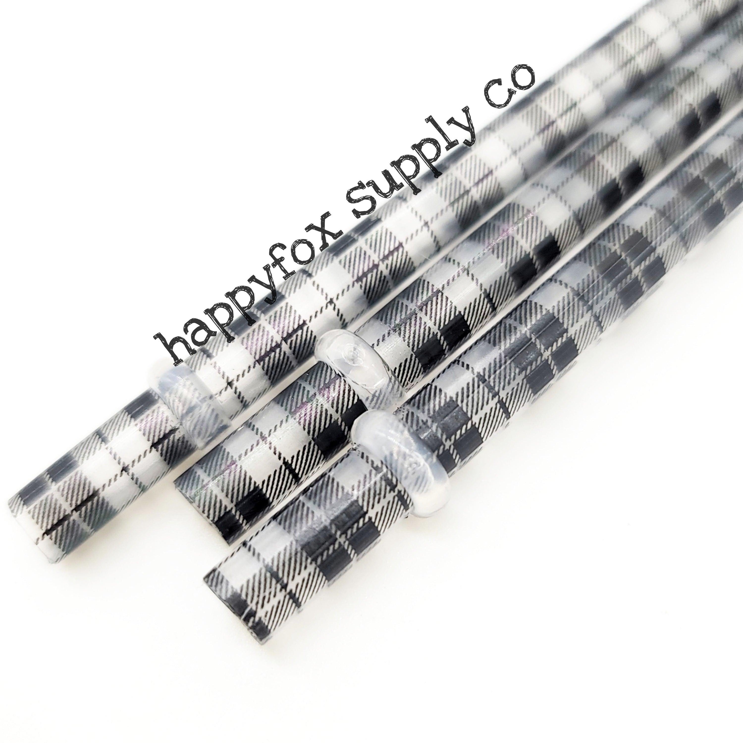 10" Reusable Plastic Clear Buffalo Plaid Straws - Happyfox Supply Co