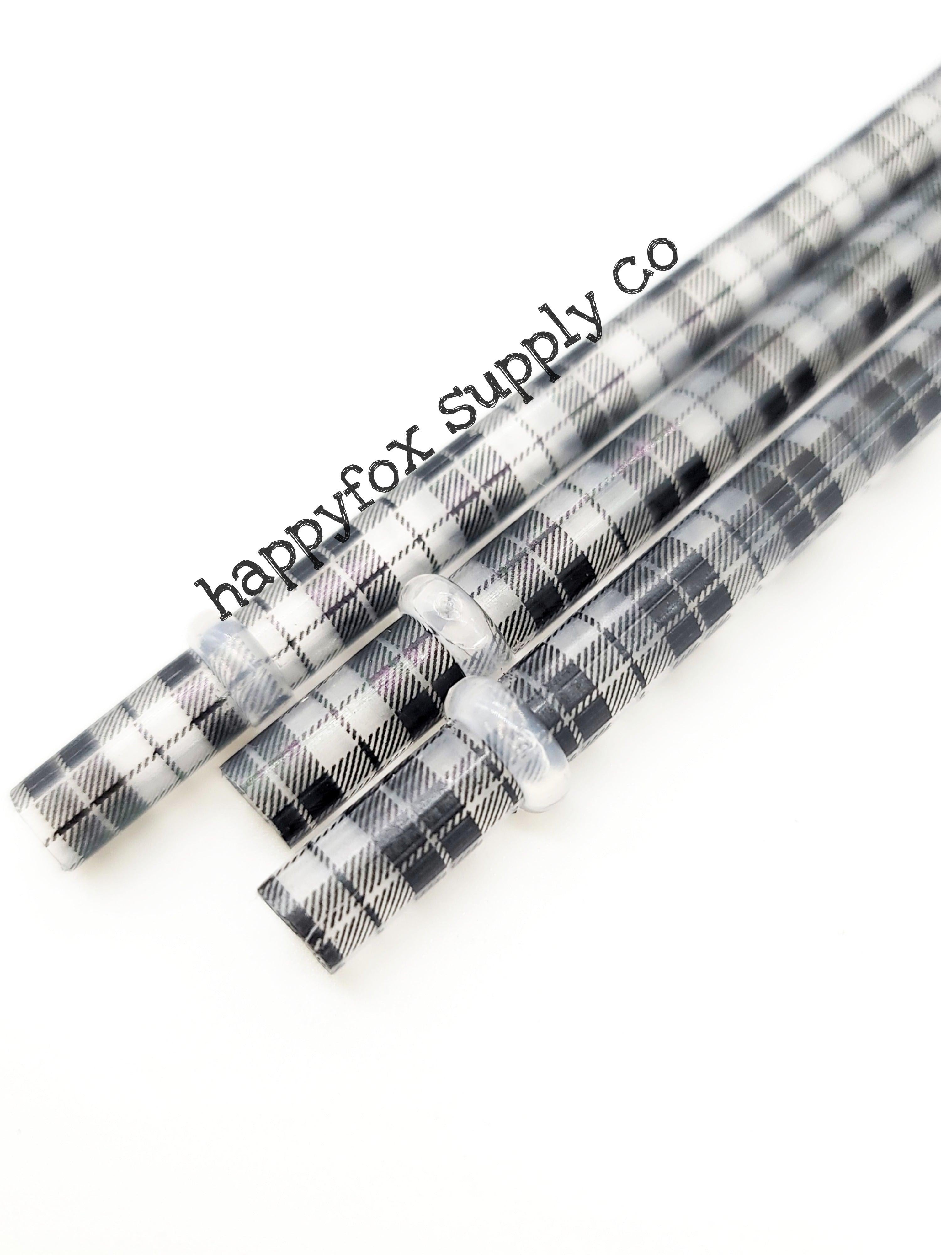 10" Reusable Plastic Clear Buffalo Plaid Straws - Happyfox Supply Co