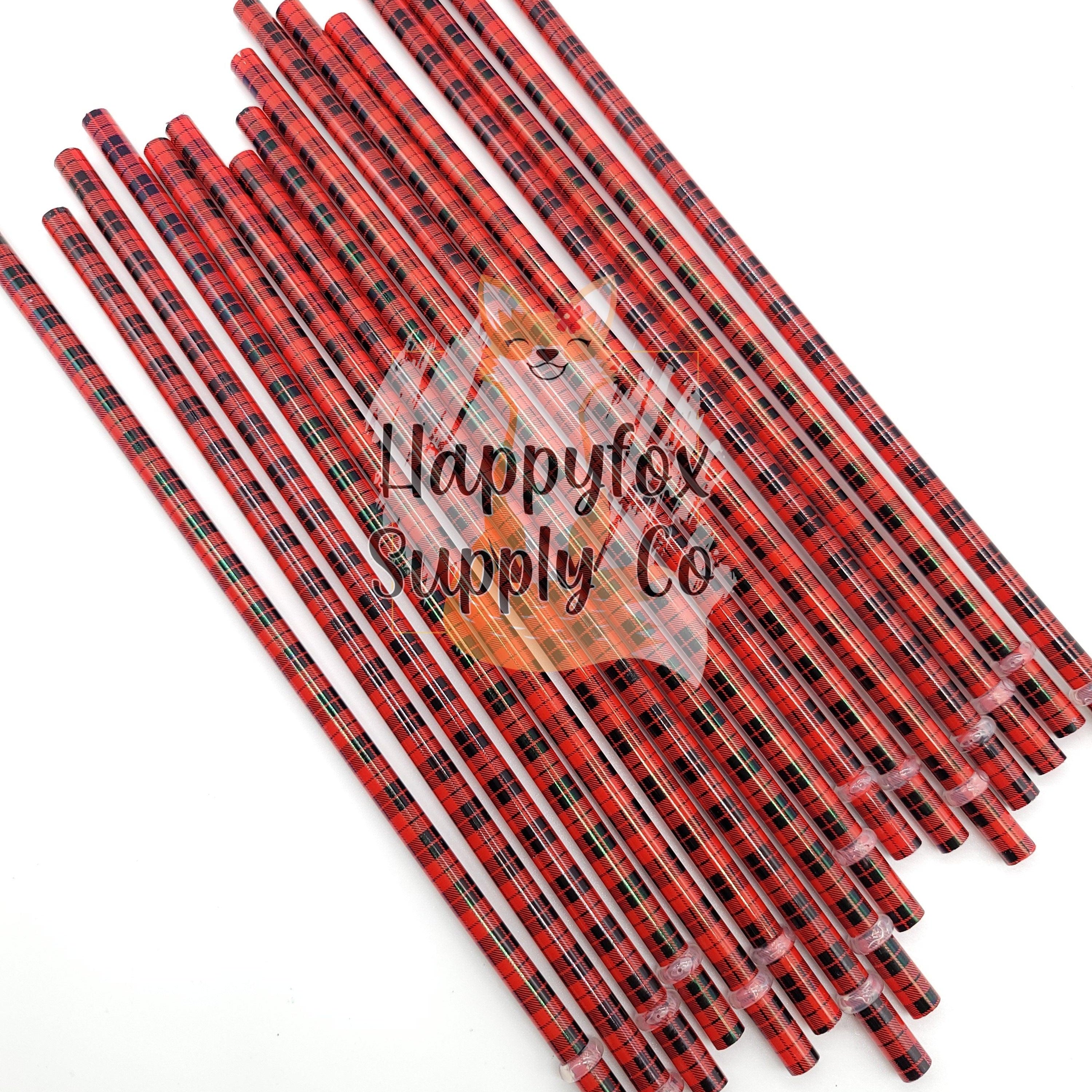 10" Reusable Plastic Red Buffalo Plaid Straws - Happyfox Supply Co