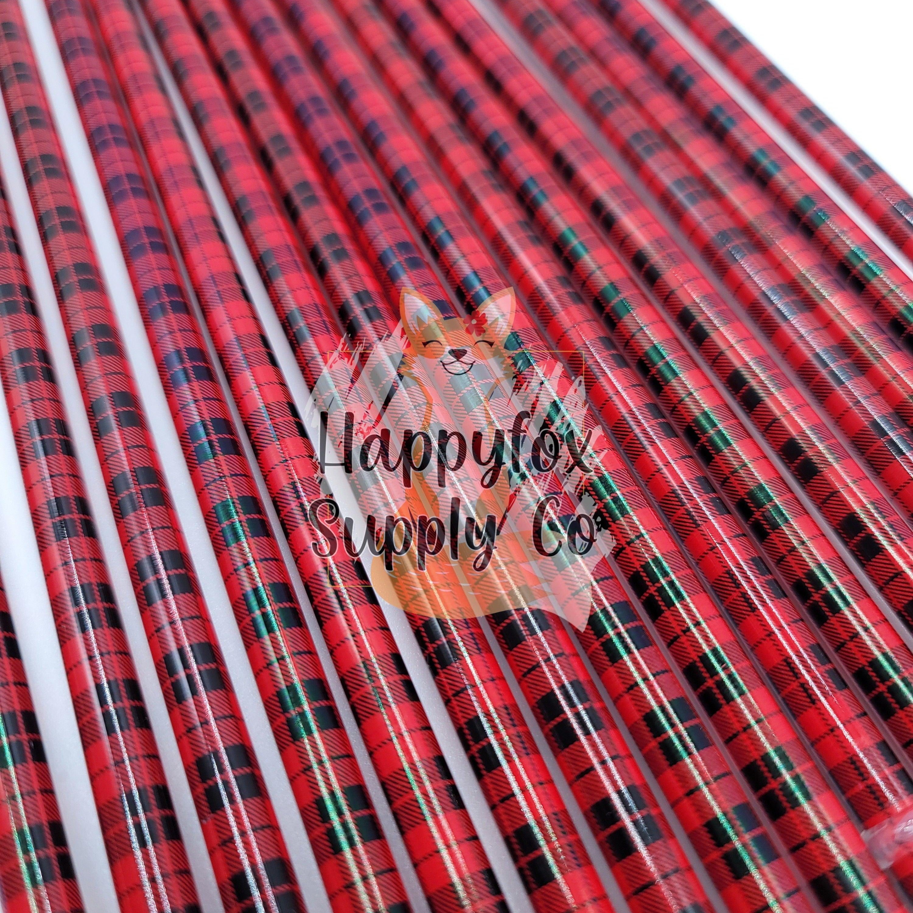 10" Reusable Plastic Red Buffalo Plaid Straws - Happyfox Supply Co