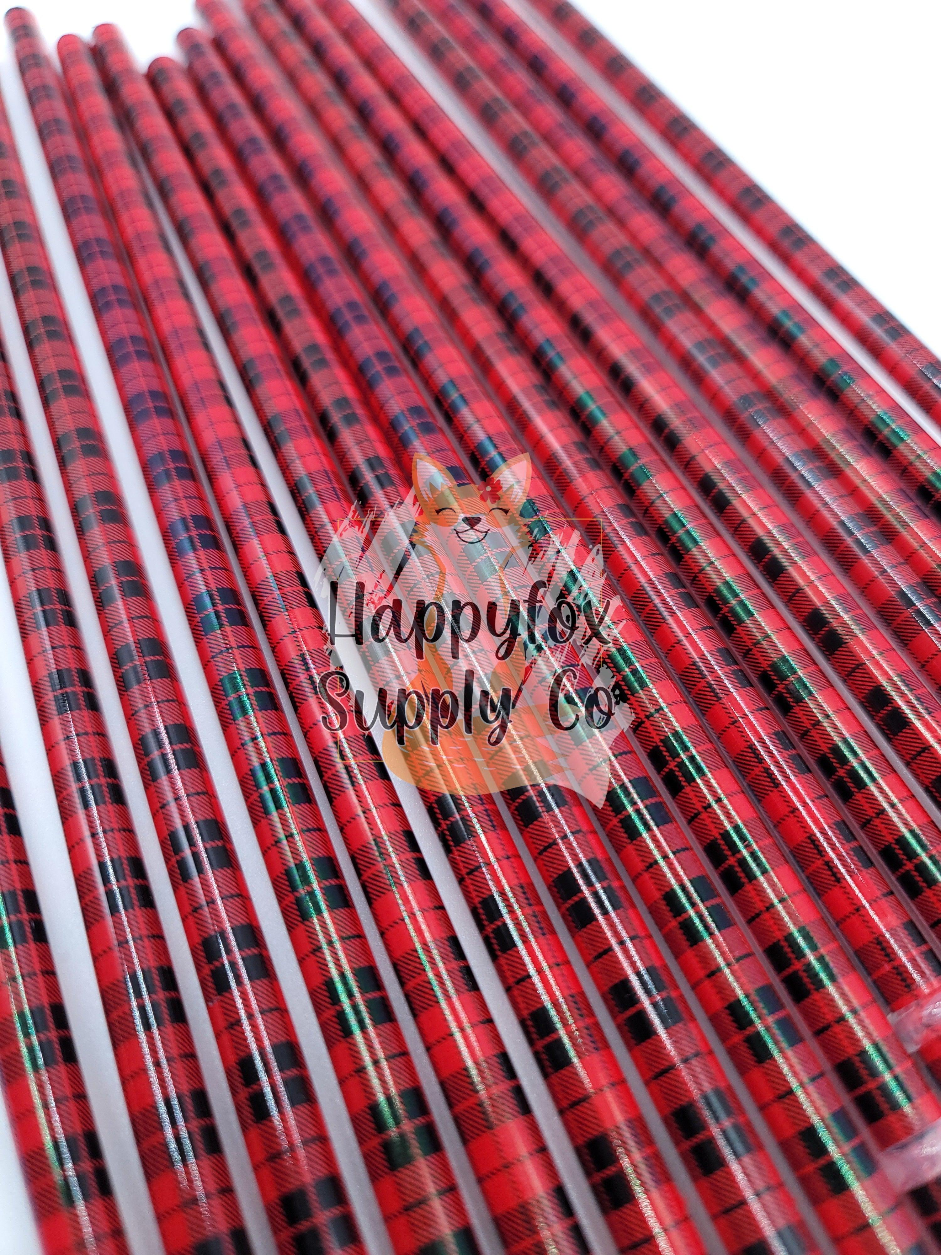 10" Reusable Plastic Red Buffalo Plaid Straws - Happyfox Supply Co