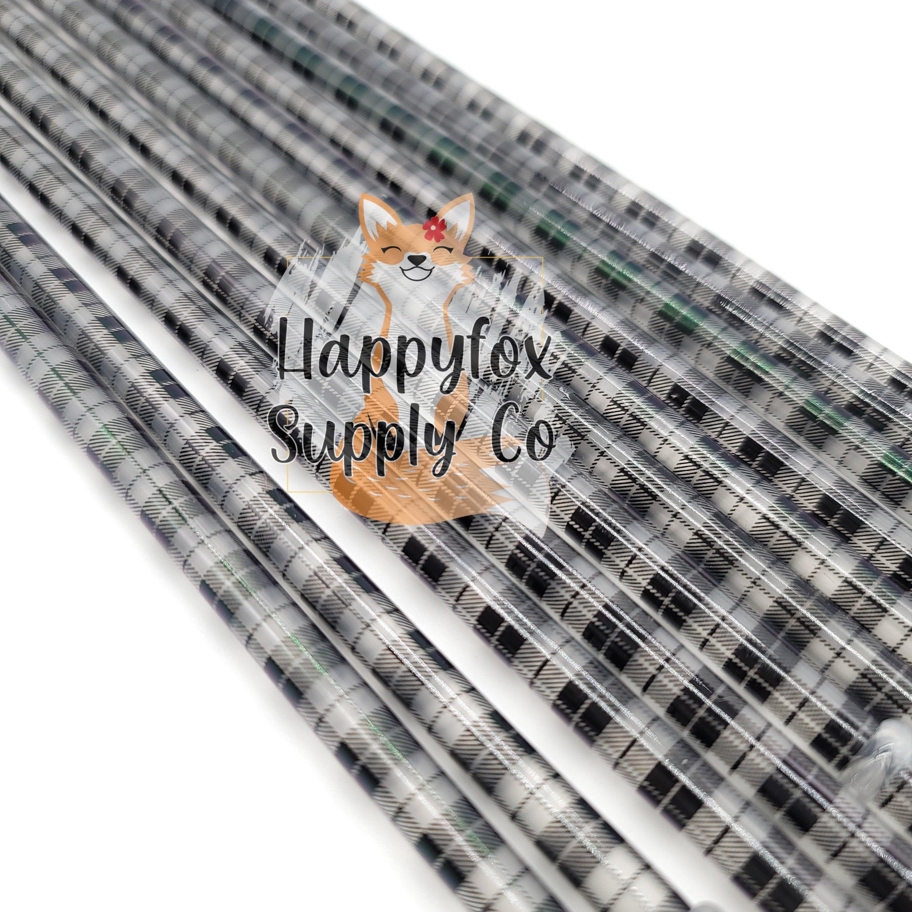 10" Reusable Plastic Clear Buffalo Plaid Straws - Happyfox Supply Co