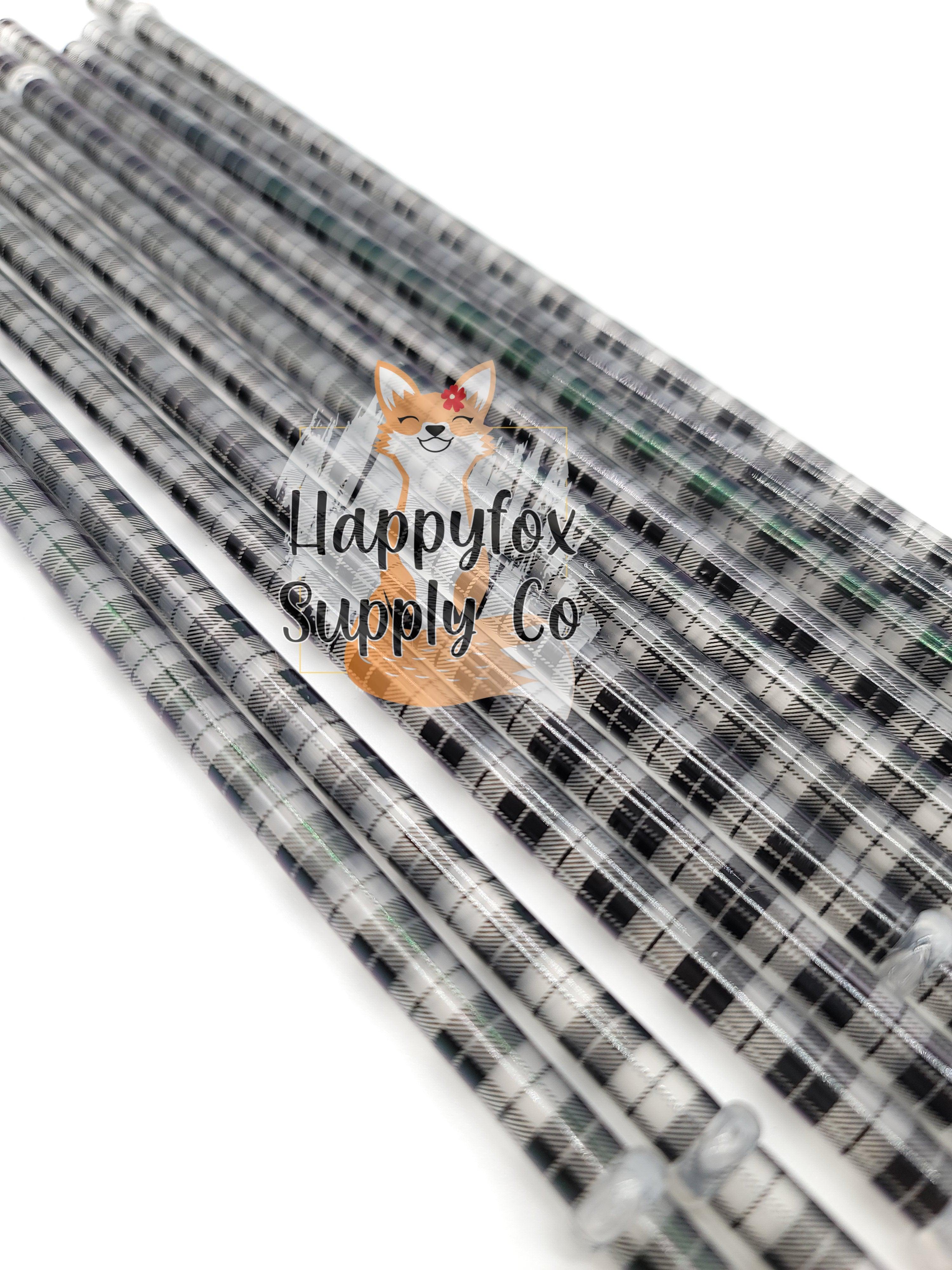 10" Reusable Plastic Clear Buffalo Plaid Straws - Happyfox Supply Co