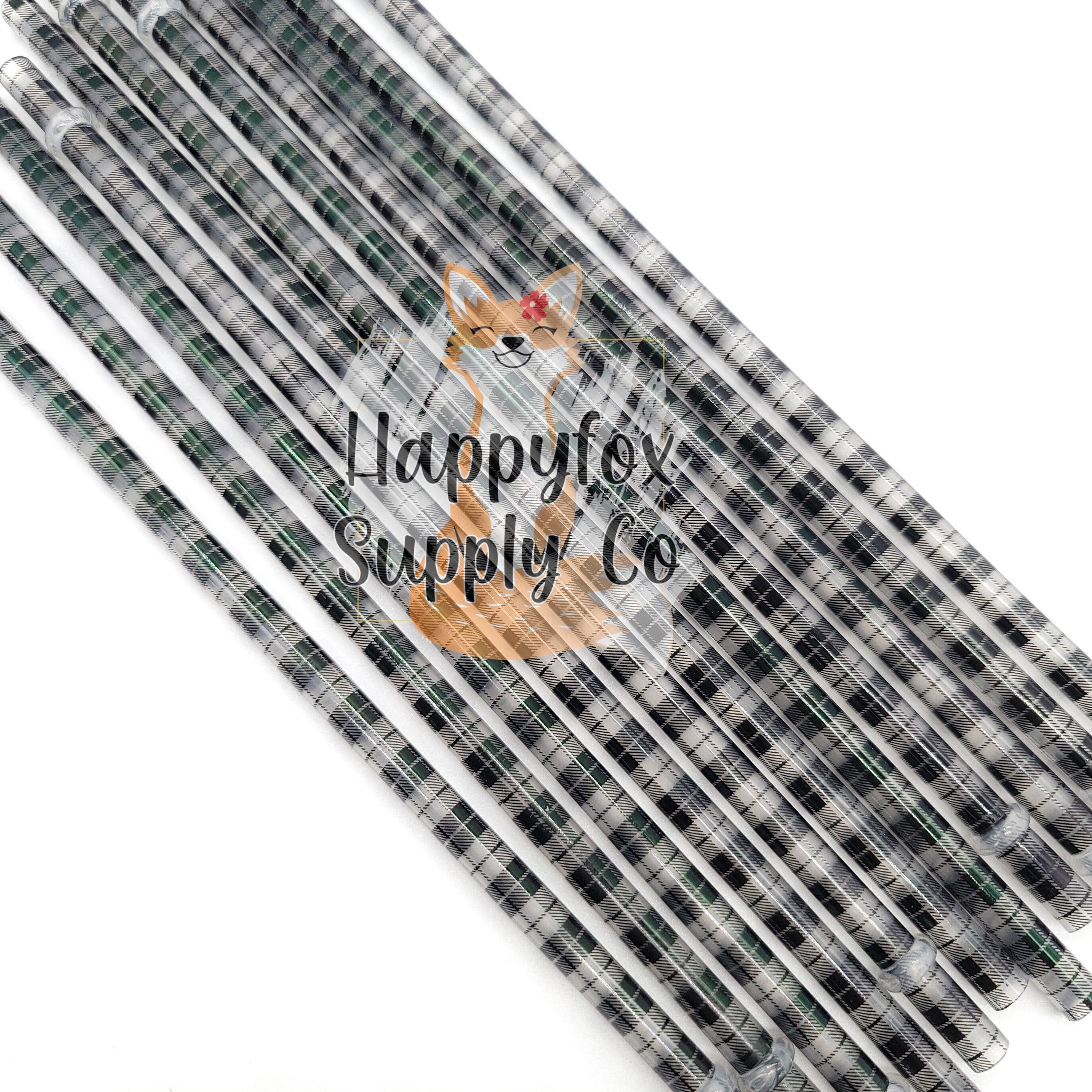 10" Reusable Plastic Clear Buffalo Plaid Straws - Happyfox Supply Co