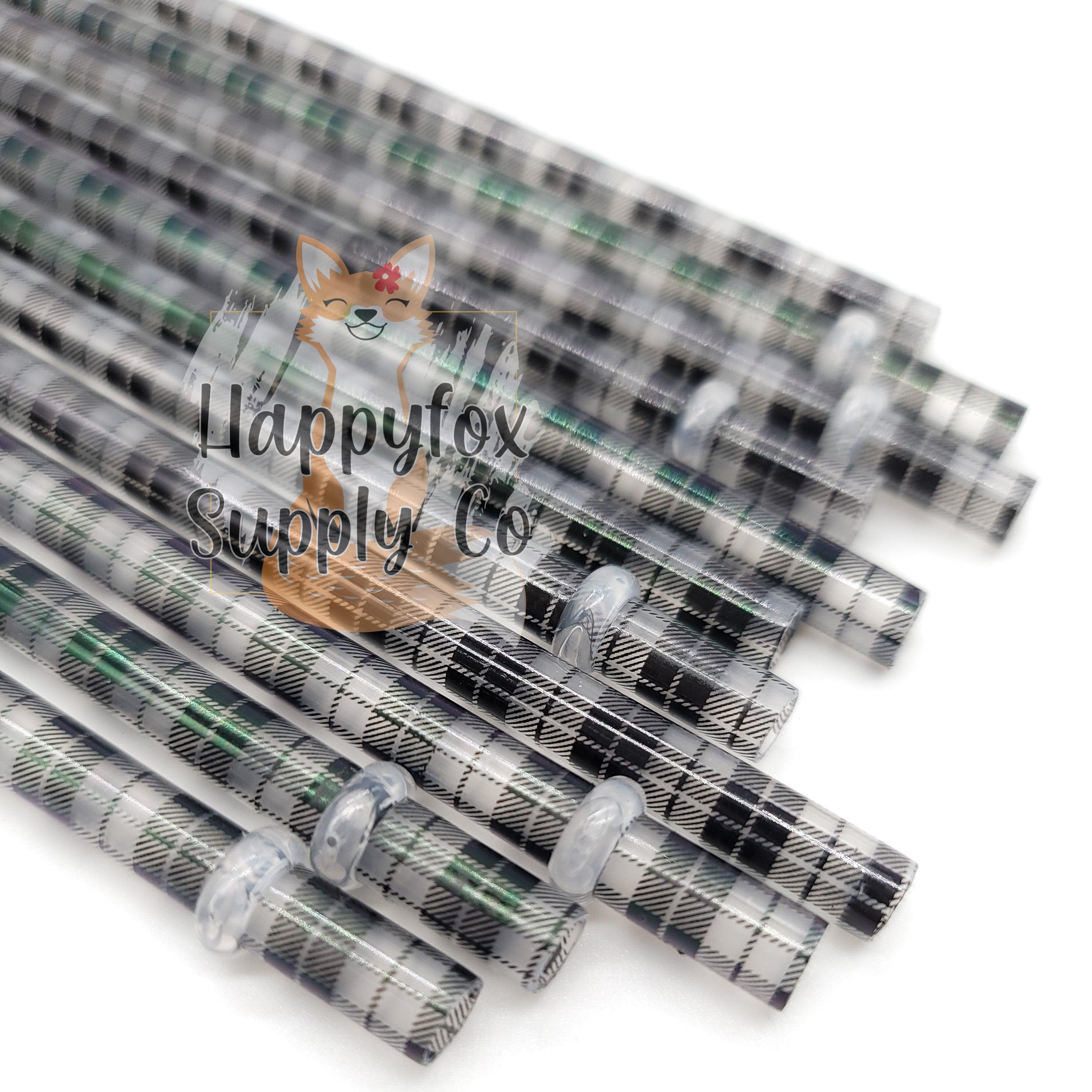 10" Reusable Plastic Clear Buffalo Plaid Straws - Happyfox Supply Co