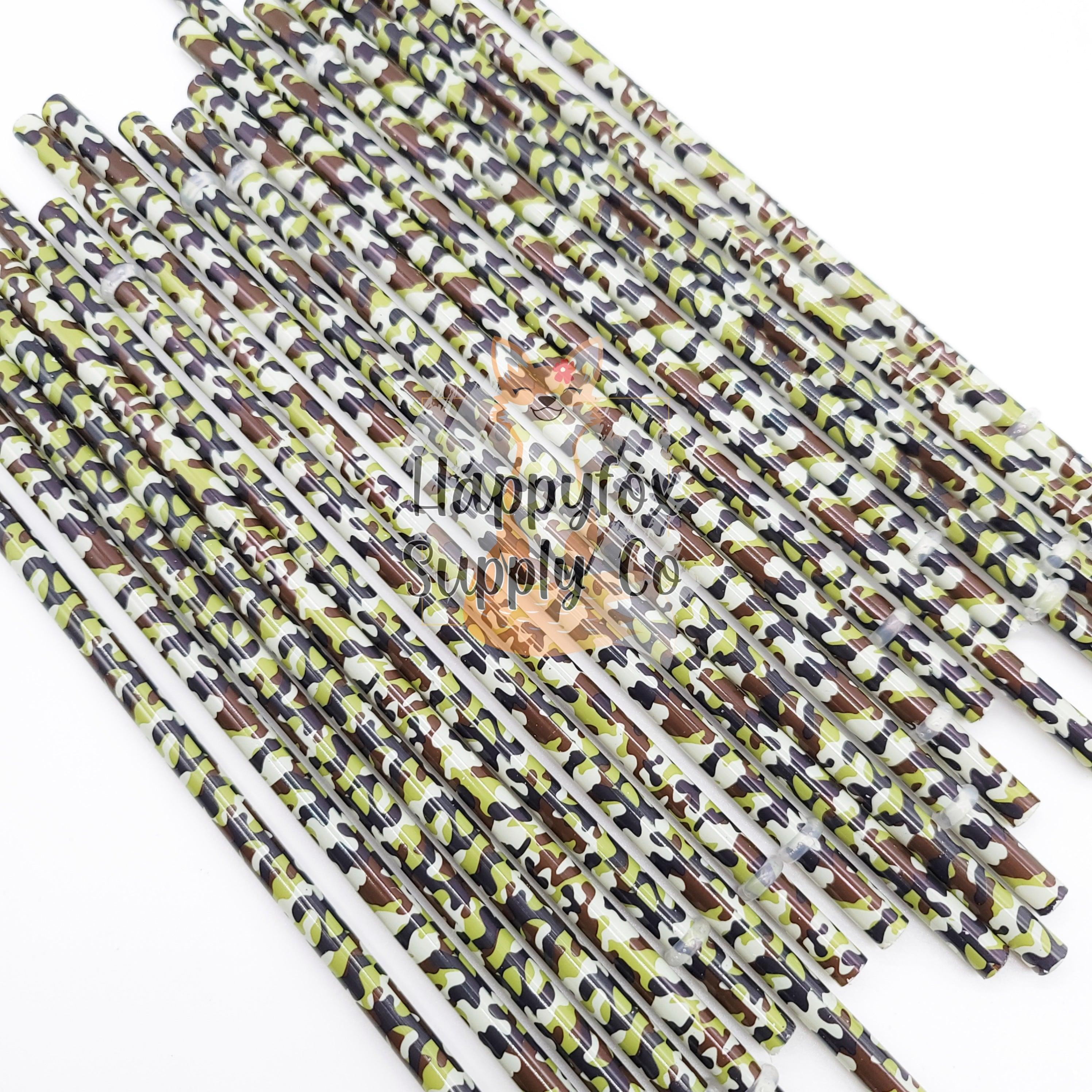10" Reusable Plastic Green Camo Straws - Happyfox Supply Co