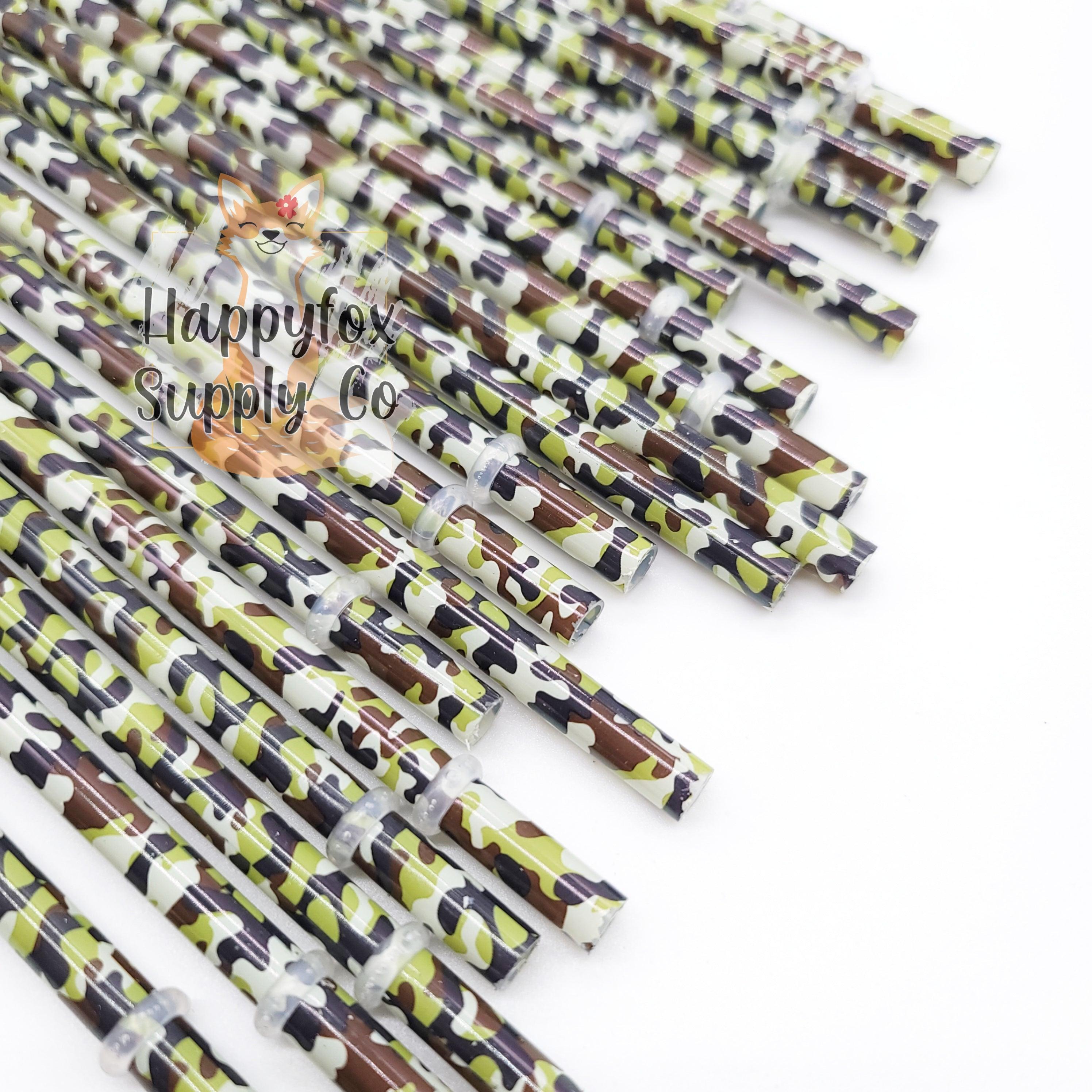 10" Reusable Plastic Green Camo Straws - Happyfox Supply Co