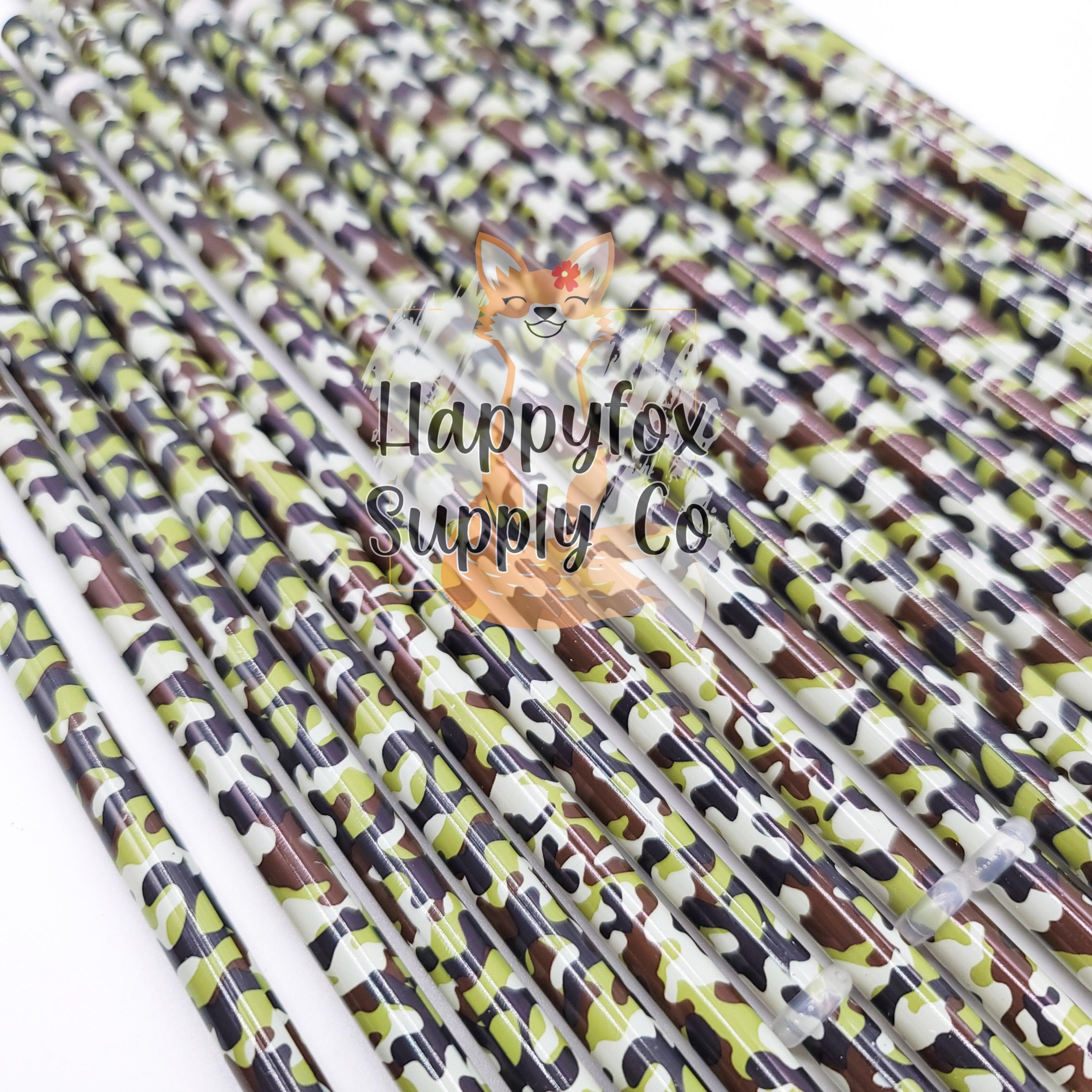 10" Reusable Plastic Green Camo Straws - Happyfox Supply Co