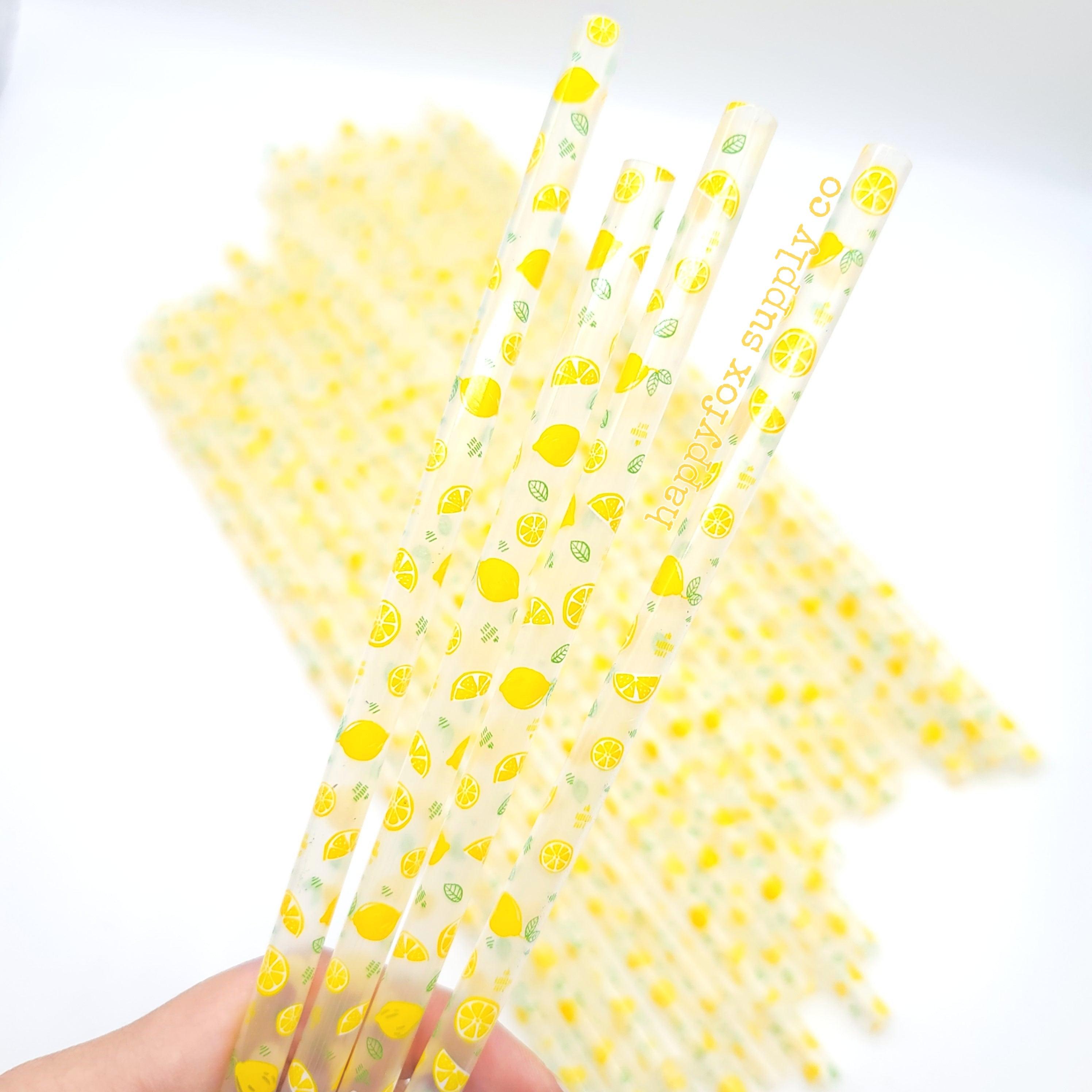 11" Reusable Plastic Lemon Print Straws - Happyfox Supply Co