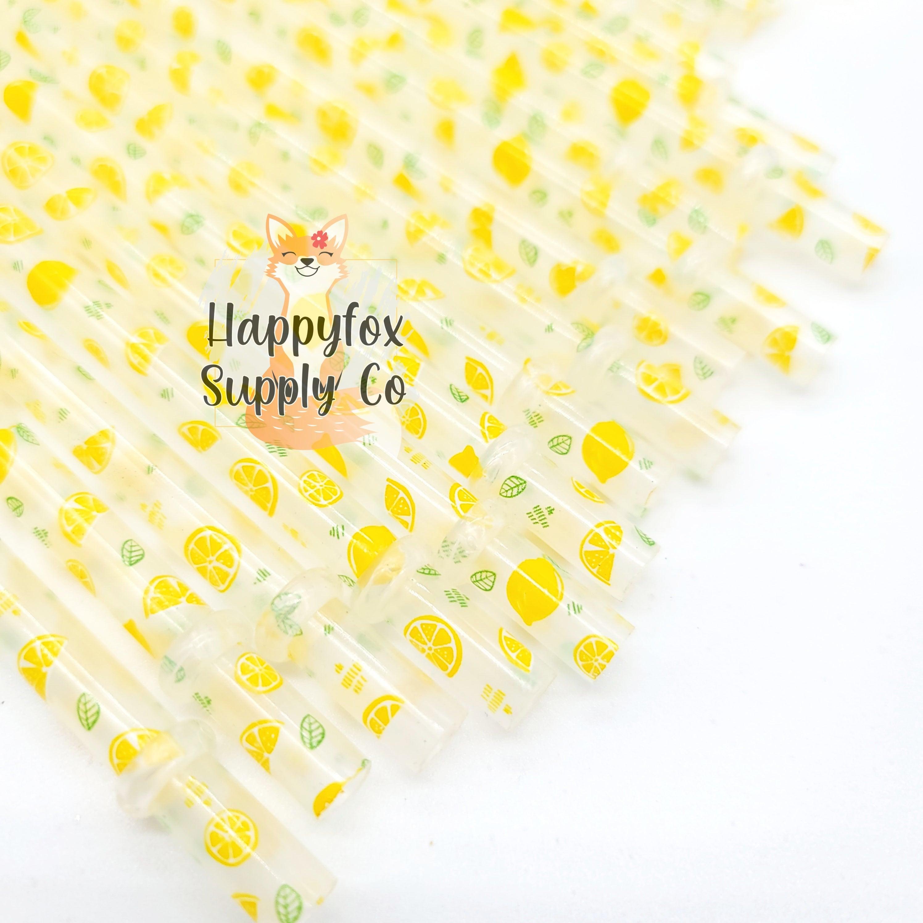 11" Reusable Plastic Lemon Print Straws - Happyfox Supply Co