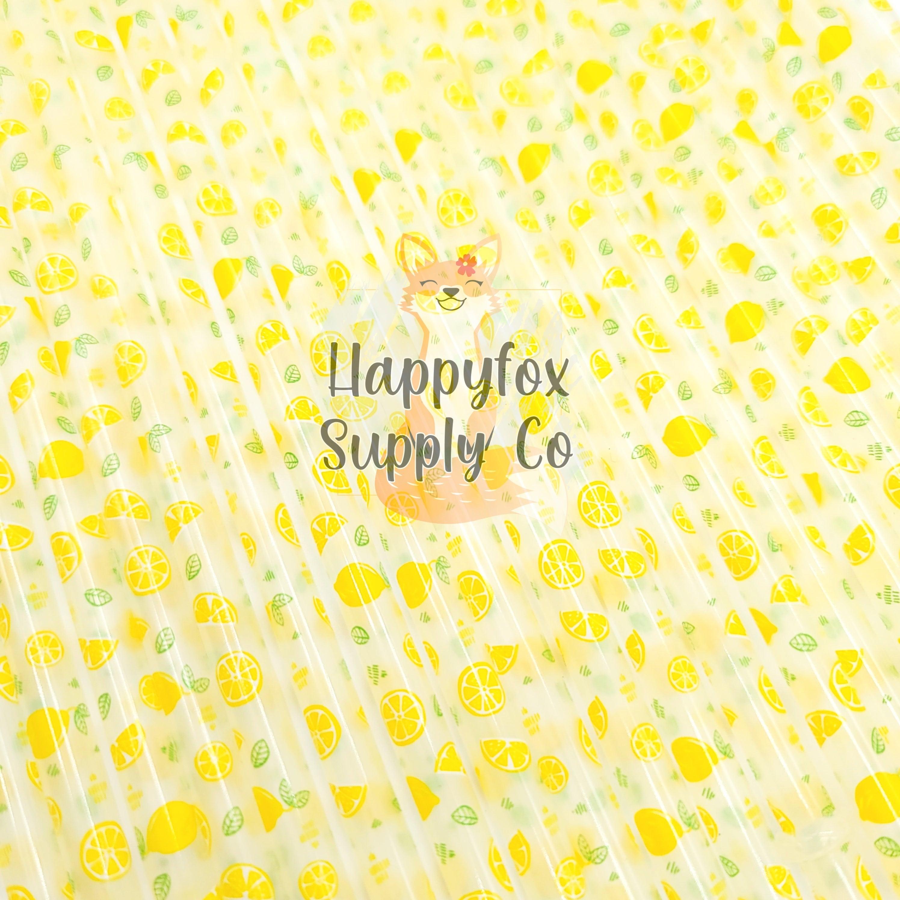 11" Reusable Plastic Lemon Print Straws - Happyfox Supply Co