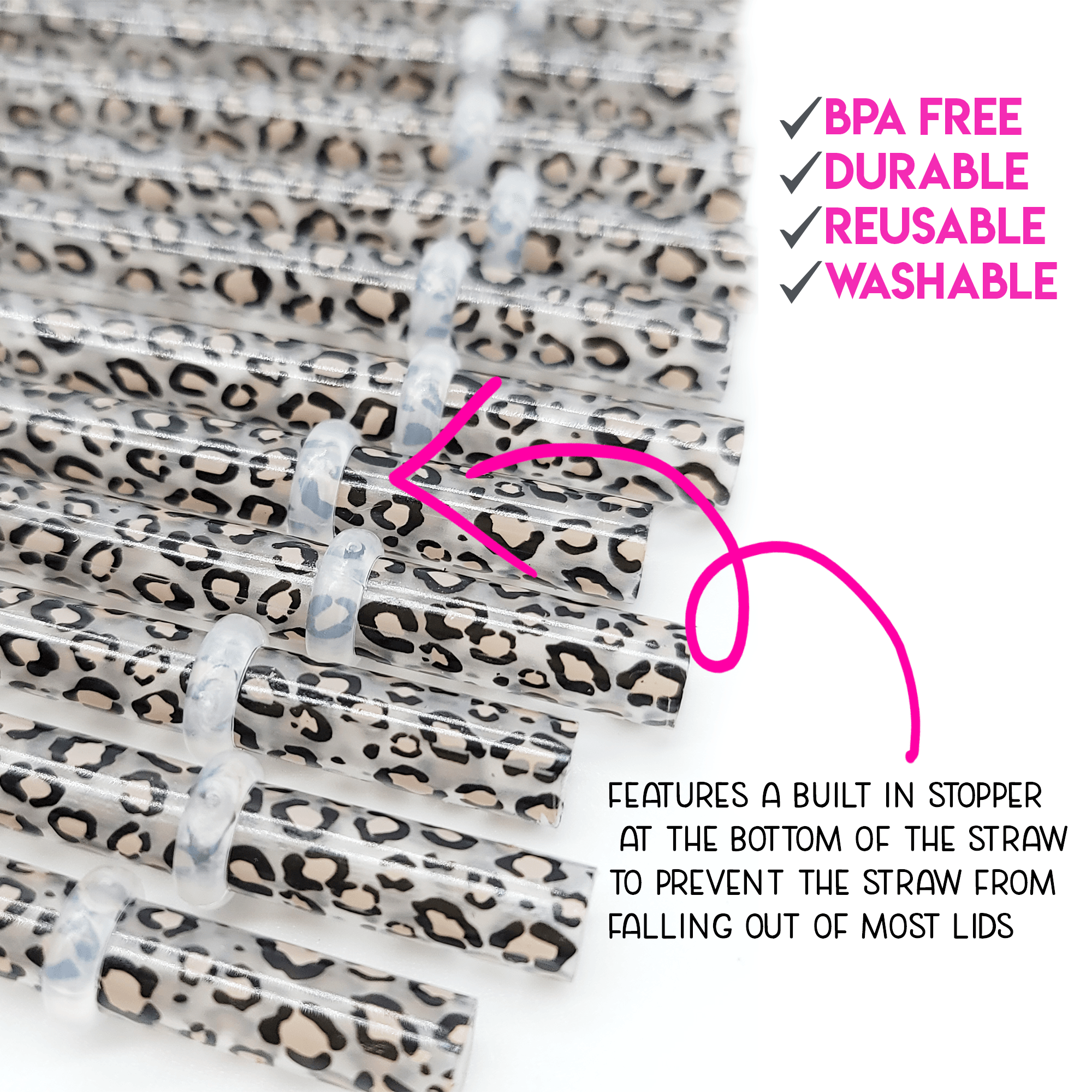10" Reusable Plastic  Original Leopard Straws - Happyfox Supply Co