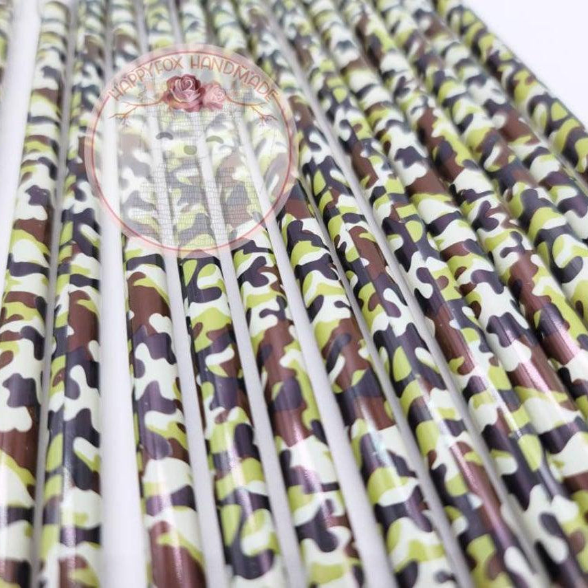 10" Reusable Plastic Green Camo Straws - Happyfox Supply Co
