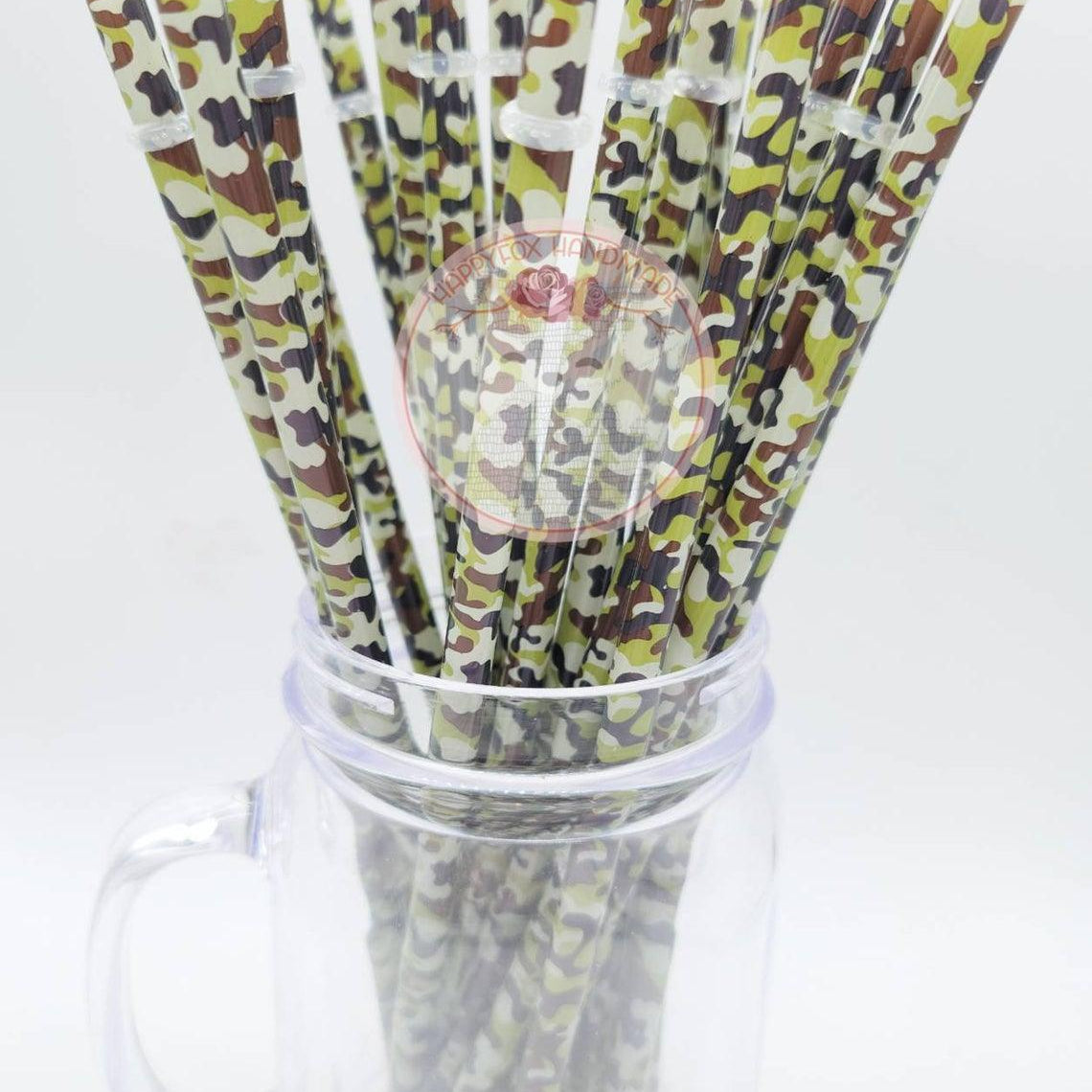 10" Reusable Plastic Green Camo Straws - Happyfox Supply Co