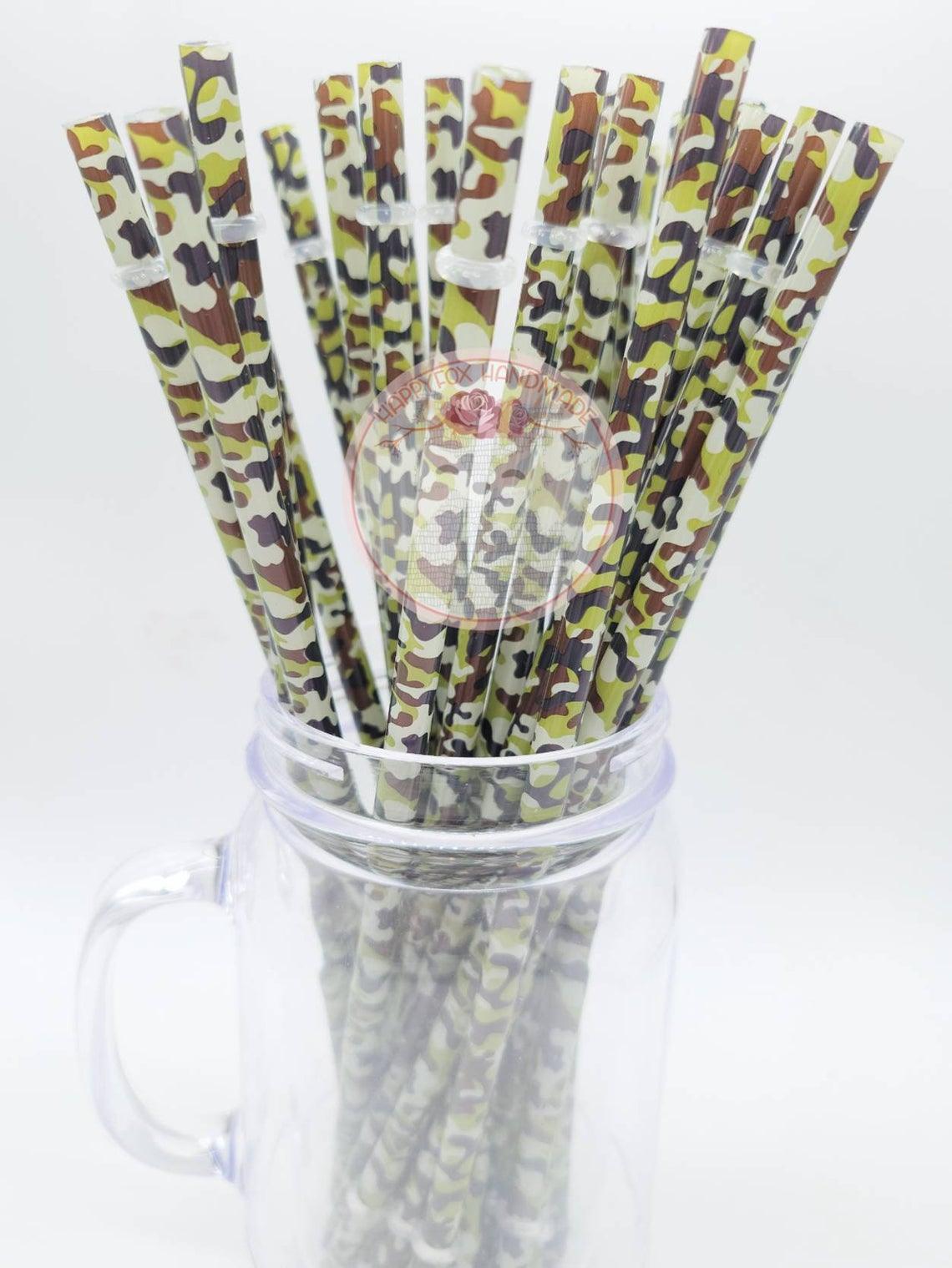 10" Reusable Plastic Green Camo Straws - Happyfox Supply Co