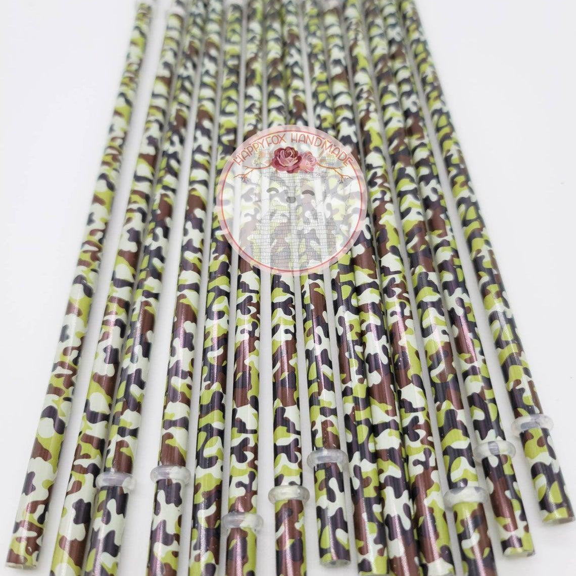 10" Reusable Plastic Green Camo Straws - Happyfox Supply Co