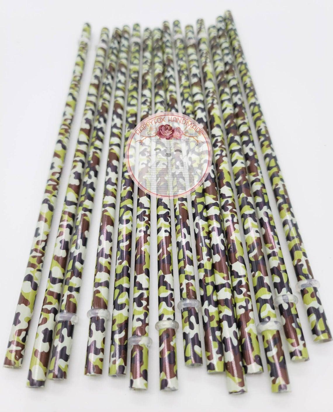 10" Reusable Plastic Green Camo Straws - Happyfox Supply Co