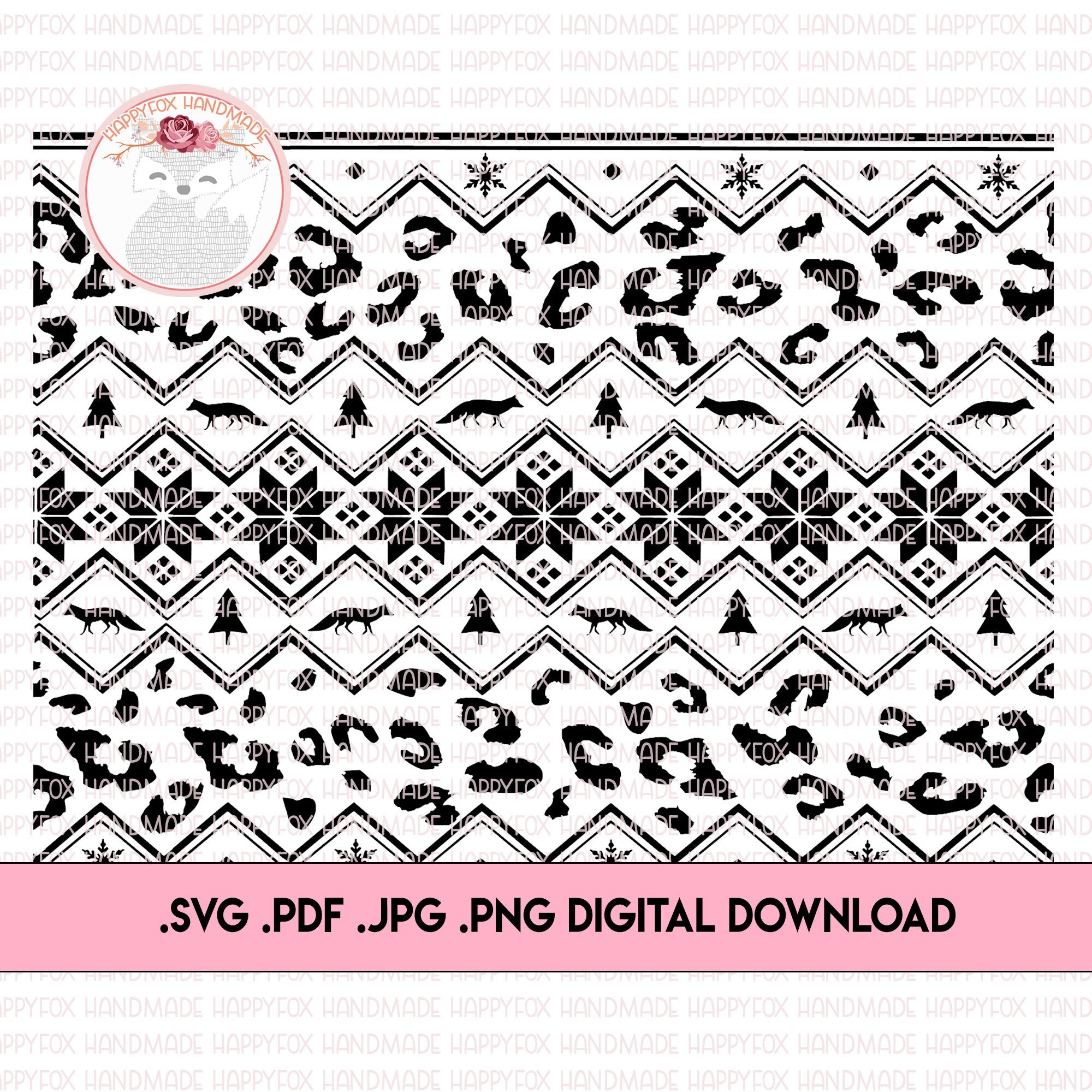 SVG/Waterslide/Sublimation Symmetric Nordic Snow Leopard Pattern Fair Isle Digital Download .png .svg .pdf .jpg