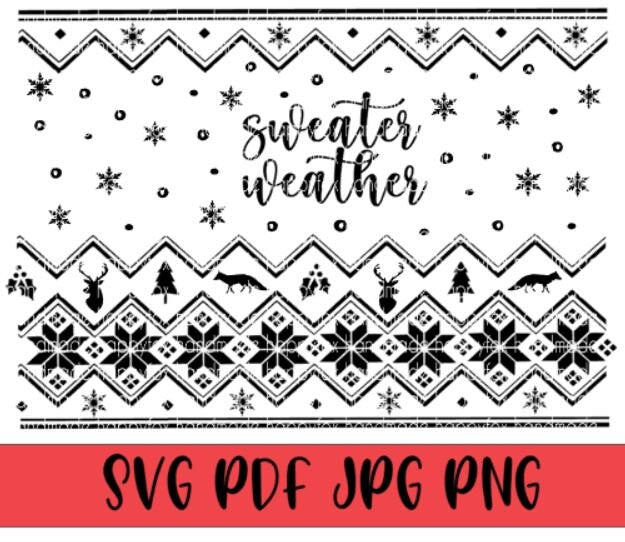 SVG/Waterslide/Sublimation Sweater Weather Leopard Fair Isle Nordic Sweater Pattern Digital Download .png .svg .pdf .jpg
