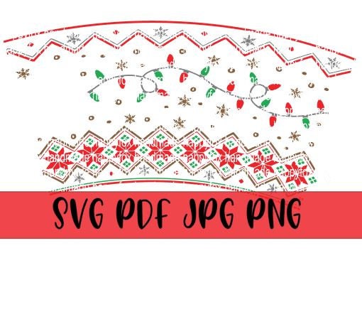Digital File Curved (for 16oz Starbucks Cold Cup) Christmas Lights Fair Isle Sweater Pattern Digital Download .png .svg .pdf .jpg