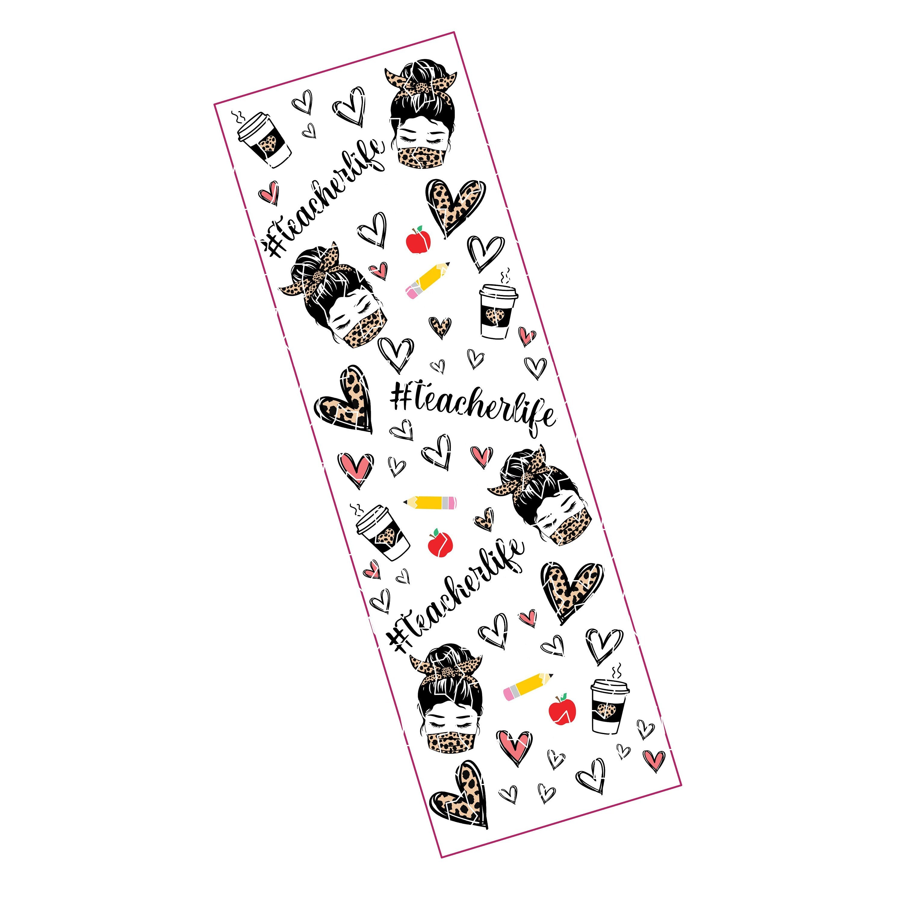 Pencil Cup Wrap Original Design High Quality Seamless Digital Template Teacher Life Coffee Leopard Cheetah Sublimation Waterslide Vinyl