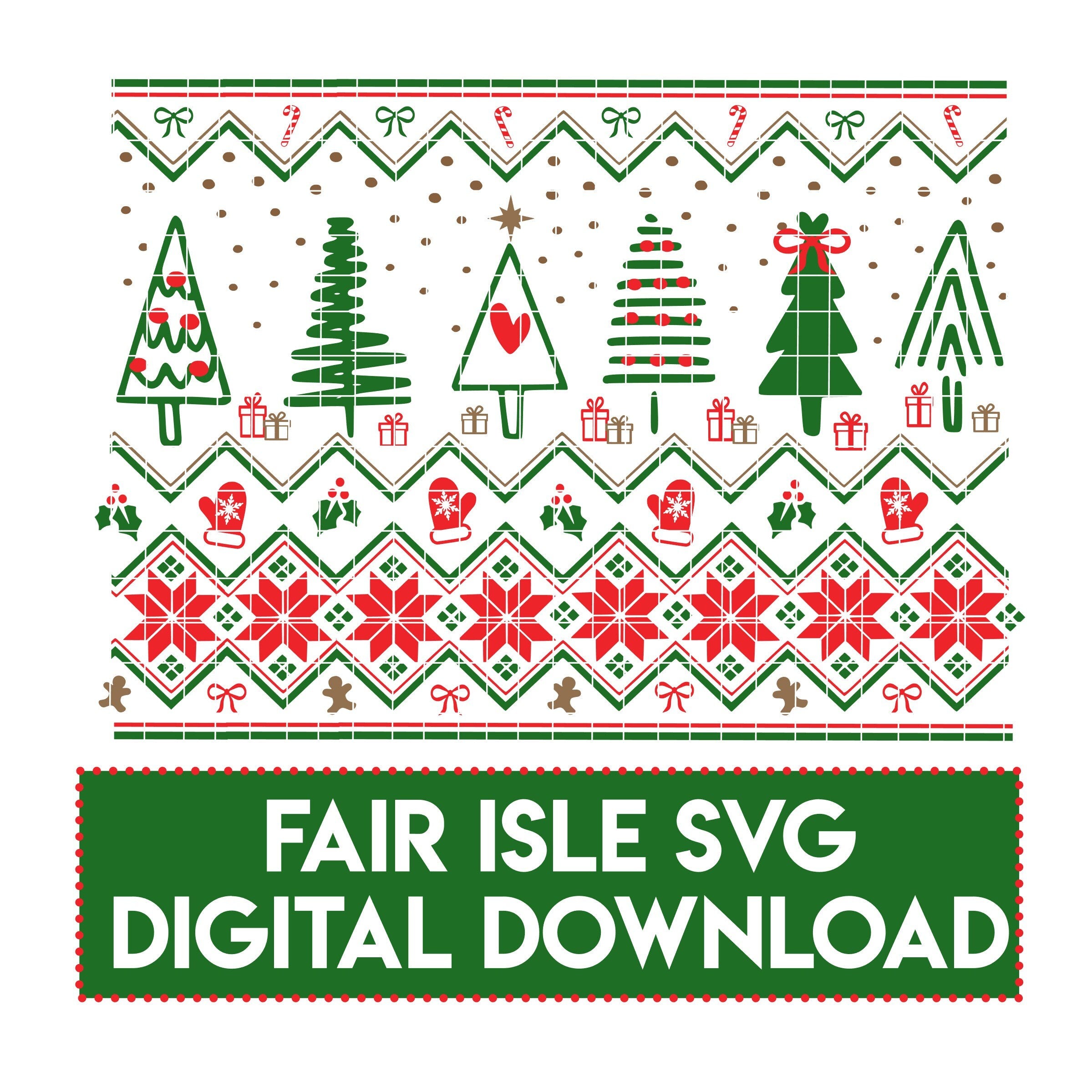 SVG/Waterslide/Sublimation Christmas Trees Winter Pattern Fair Isle Digital Download .svg