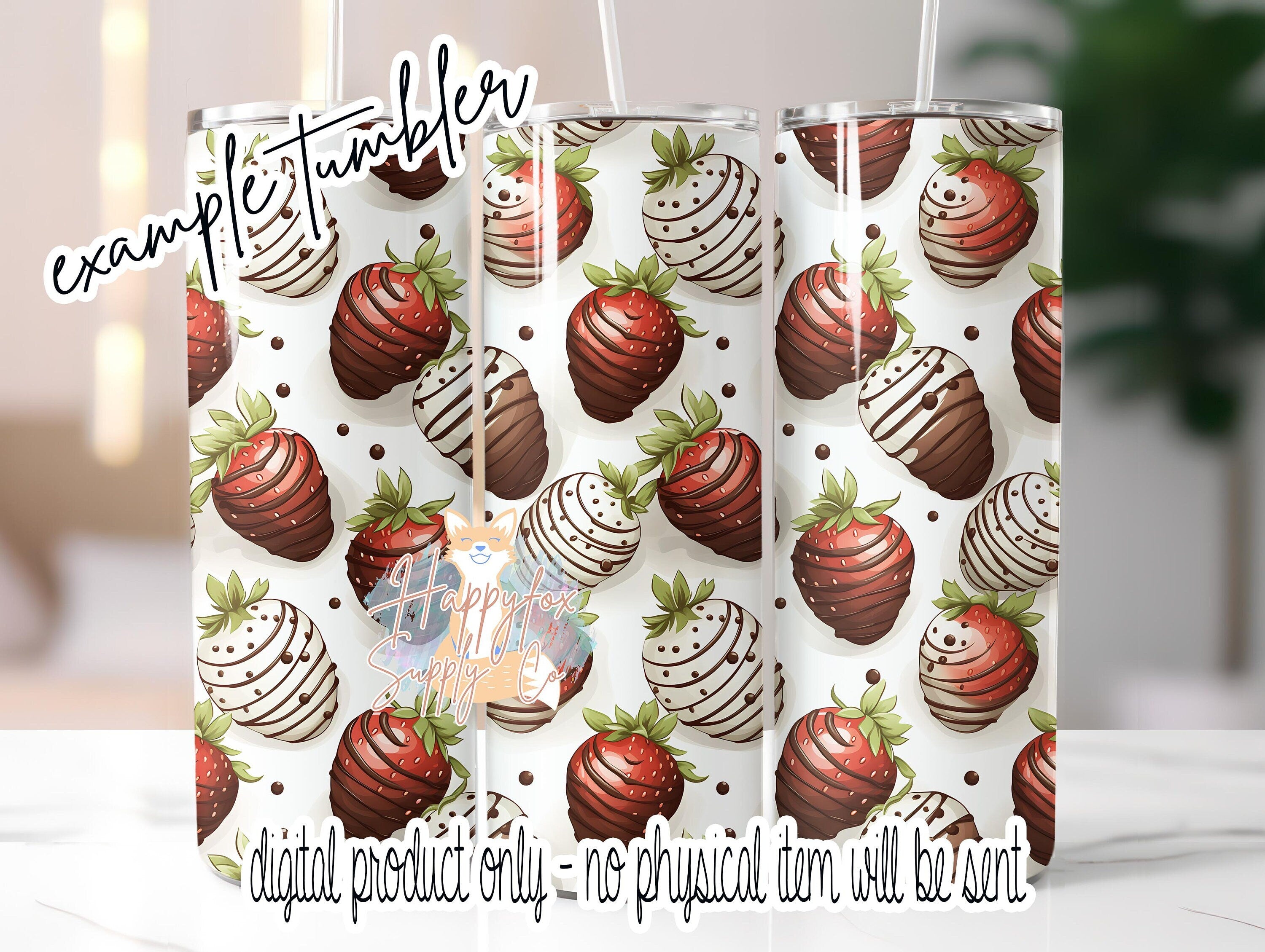 Instant Digital Download Chocolate Strawberries 20oz Skinny Tumbler Wrap Sublimation Design, 300 DPI Straight Tumbler Wrap, Seamless Design