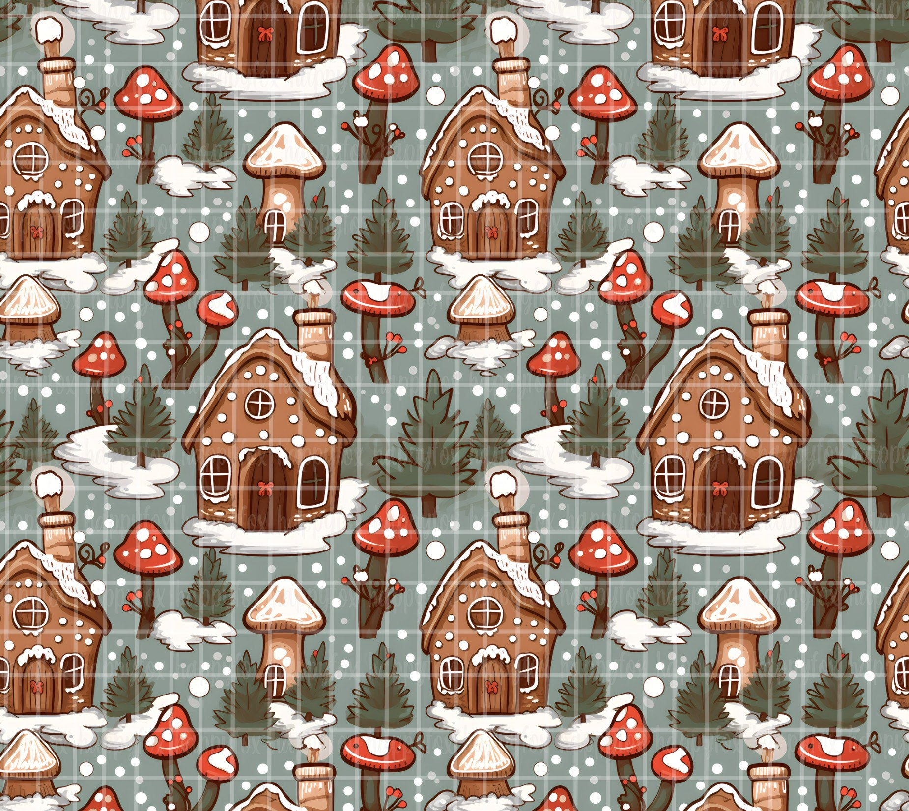 Seamless Gingerbread Mushrooms 20oz Skinny Tumbler Wrap Sublimation 300 DPI Straight Tumbler Wrap PNG Cottagecore Digital Wrap Christmas