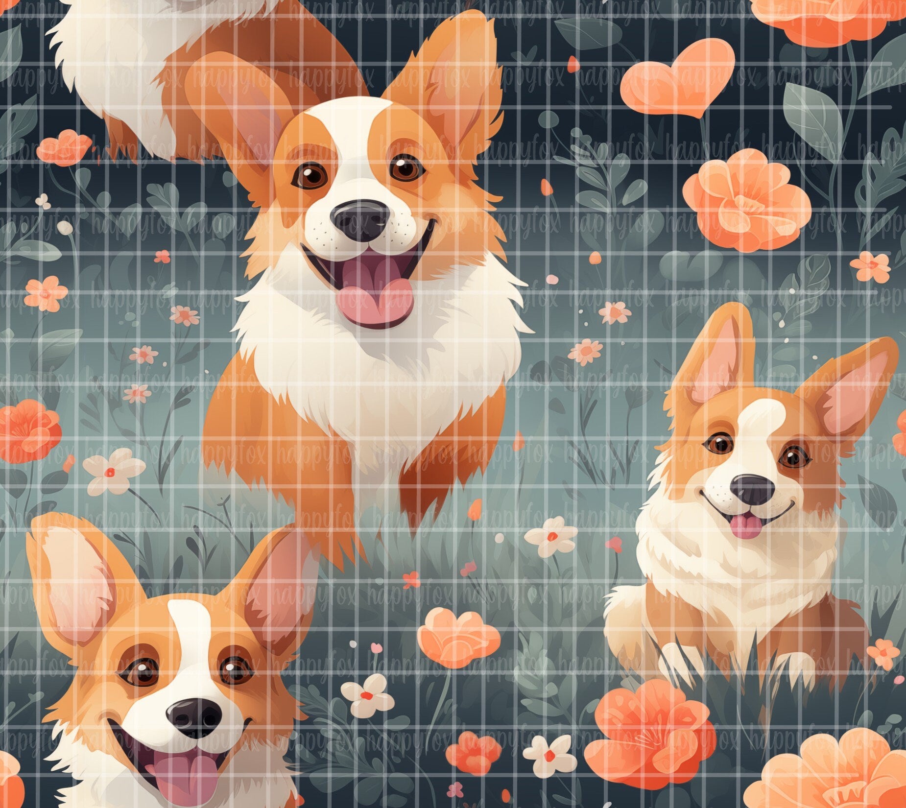 Cute Corgis Floral 20oz Skinny Tumbler Wrap Sublimation 300 DPI Straight Tumbler Wrap PNG Valentines Day Digital Wrap Happy Dogs Corgi Lover