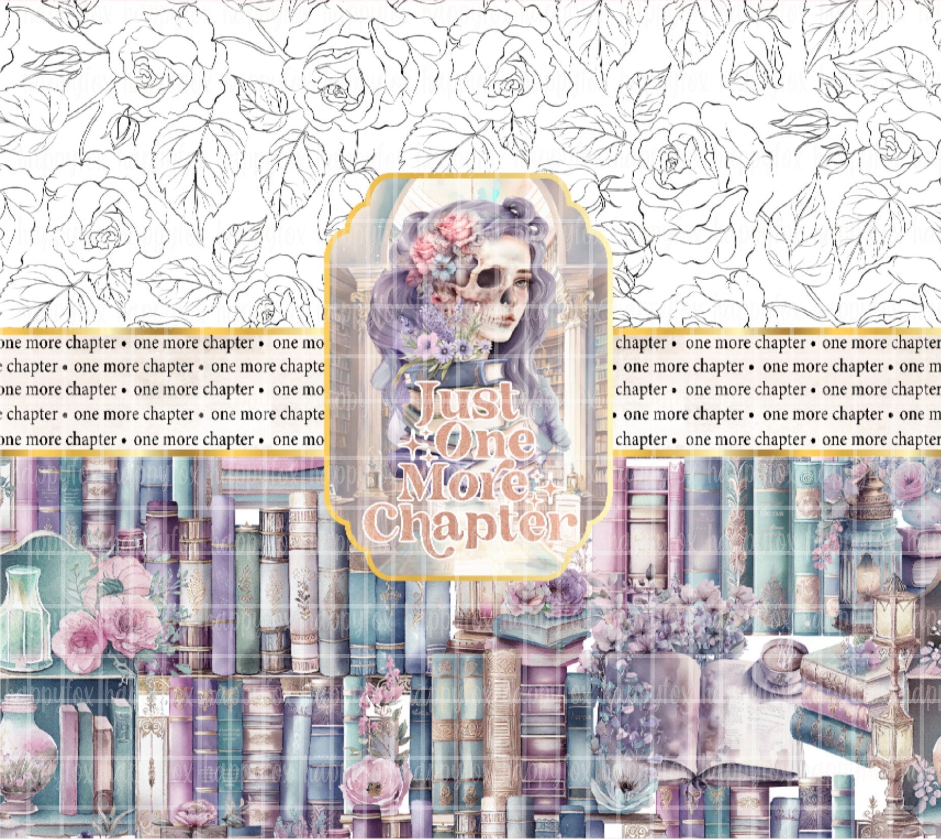 One More Chapter Floral 20oz Skinny Tumbler Wrap Sublimation 300 DPI Straight Tumbler Wrap PNG Bookish Wrap Book Gifts Reading Tumbler PNG